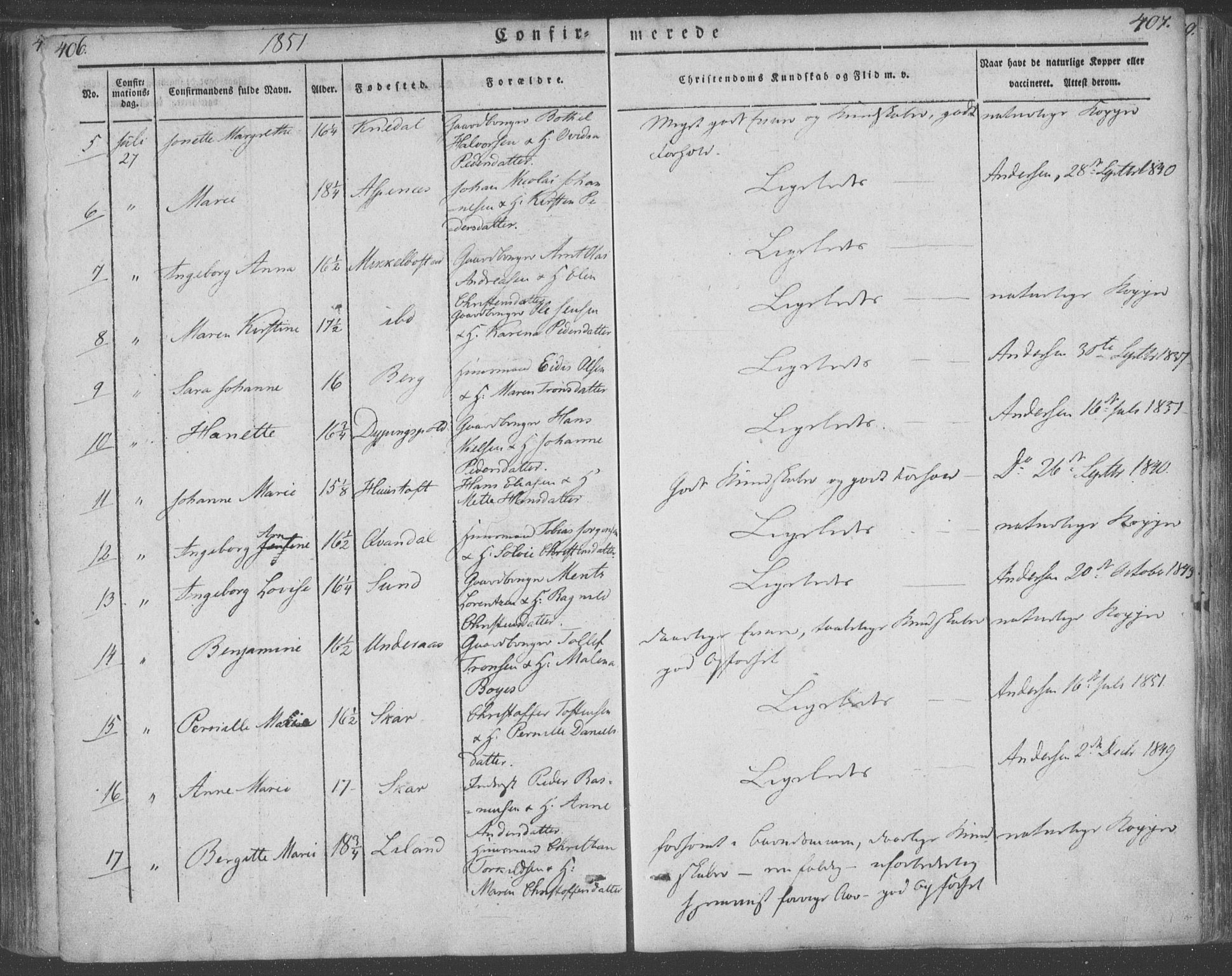 Ministerialprotokoller, klokkerbøker og fødselsregistre - Nordland, AV/SAT-A-1459/855/L0799: Parish register (official) no. 855A07, 1834-1852, p. 406-407