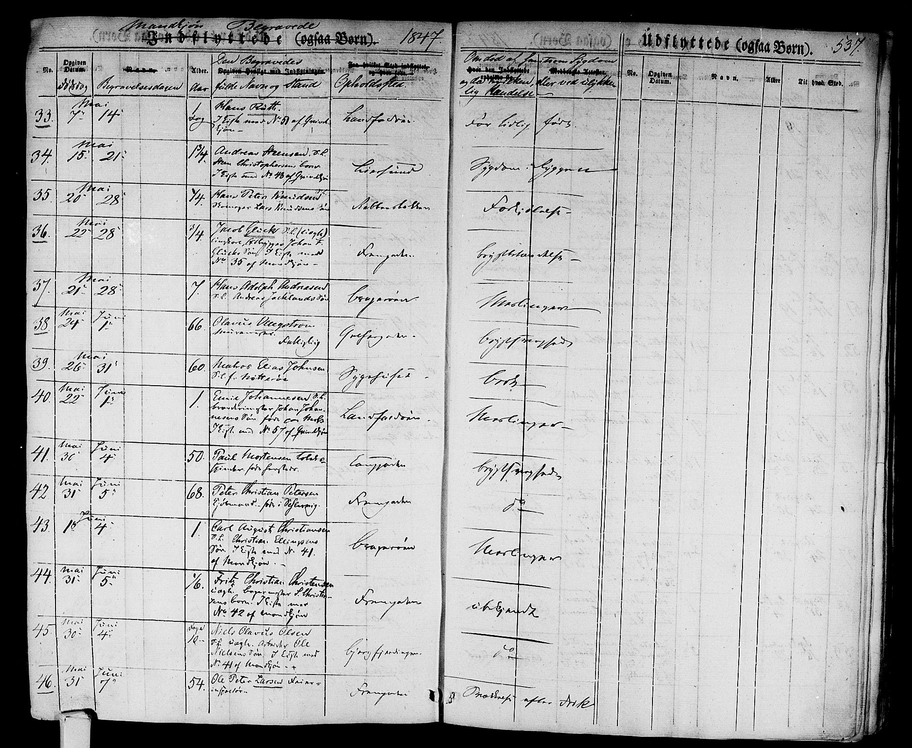 Bragernes kirkebøker, AV/SAKO-A-6/F/Fb/L0001: Parish register (official) no. II 1, 1830-1847, p. 537