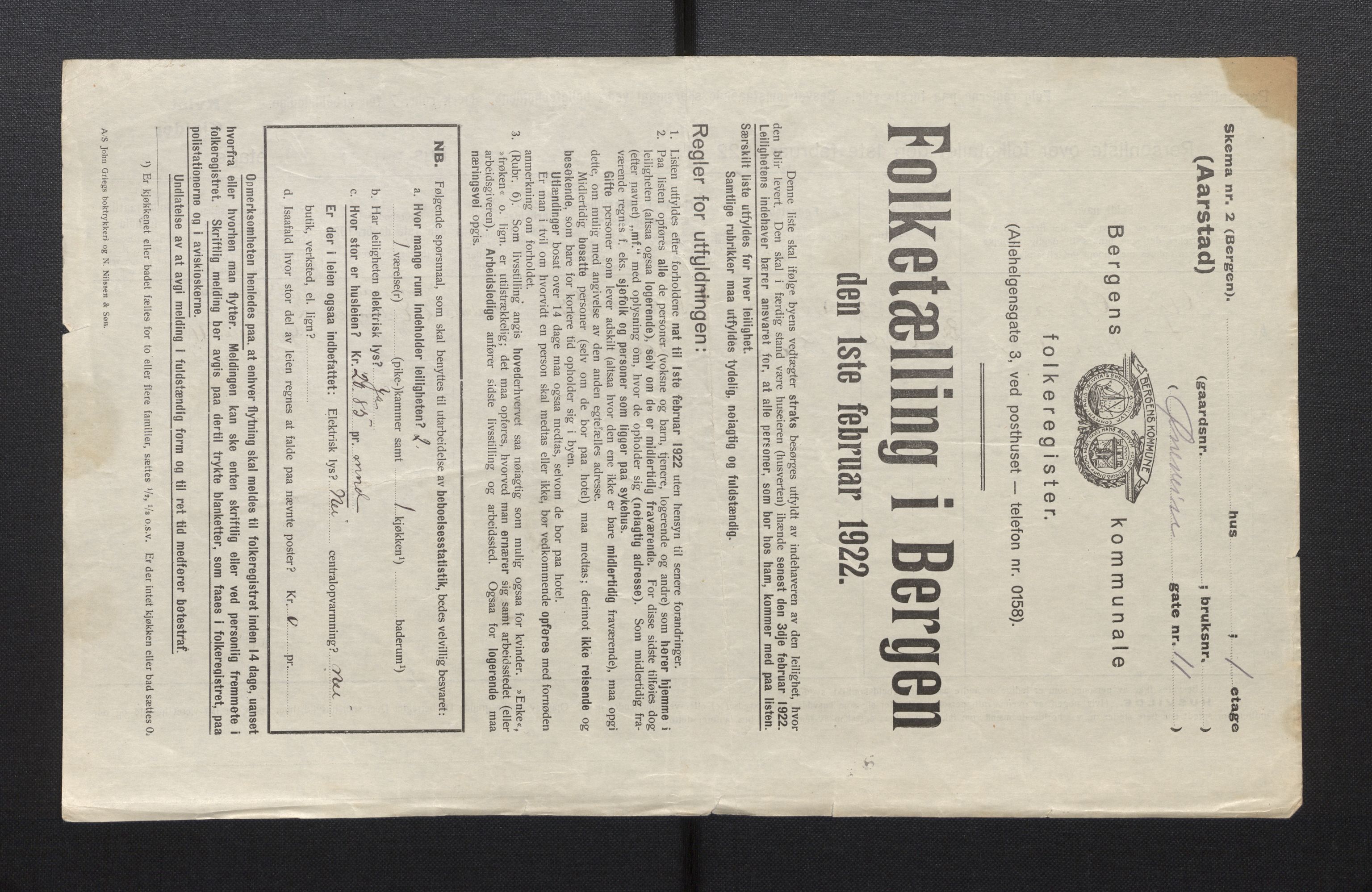 SAB, Municipal Census 1922 for Bergen, 1922, p. 50495