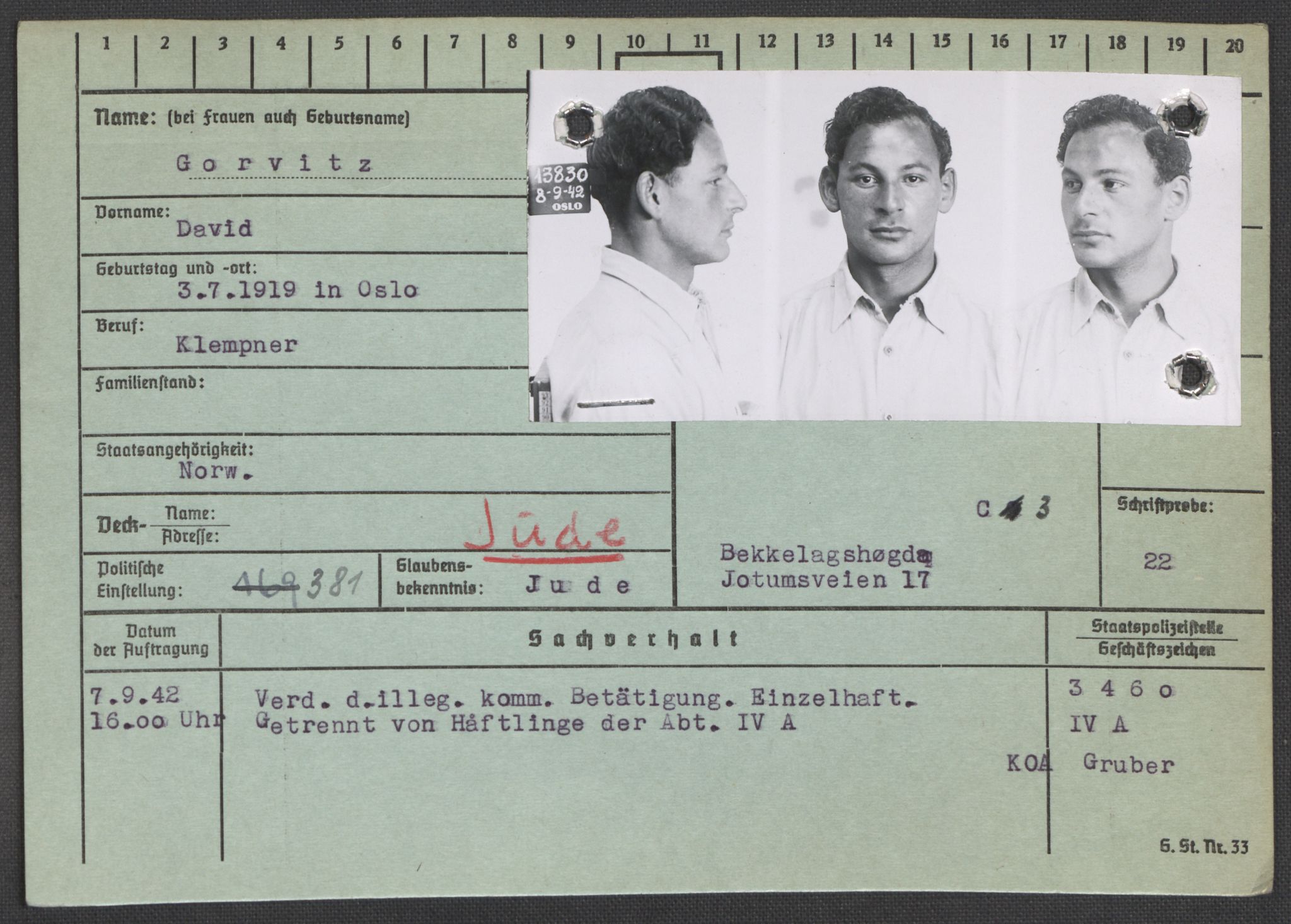 Befehlshaber der Sicherheitspolizei und des SD, AV/RA-RAFA-5969/E/Ea/Eaa/L0003: Register over norske fanger i Møllergata 19: Eng-Hag, 1940-1945, p. 899