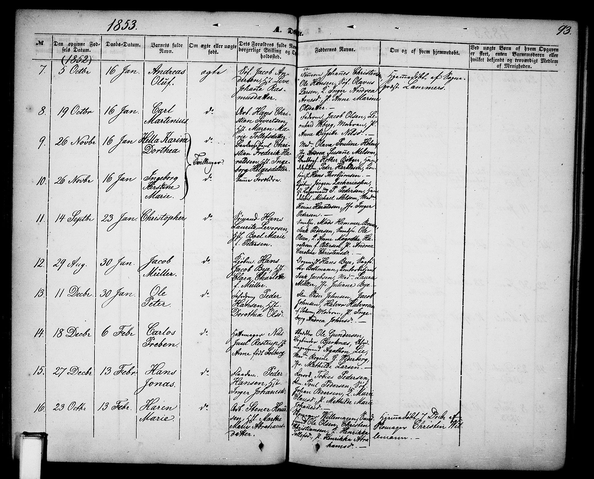 Skien kirkebøker, SAKO/A-302/G/Ga/L0004: Parish register (copy) no. 4, 1843-1867, p. 93
