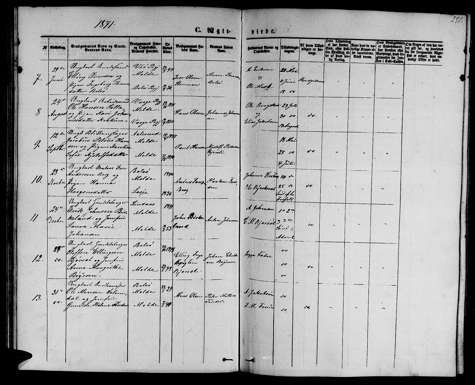 Ministerialprotokoller, klokkerbøker og fødselsregistre - Møre og Romsdal, AV/SAT-A-1454/558/L0701: Parish register (copy) no. 558C02, 1862-1879, p. 230