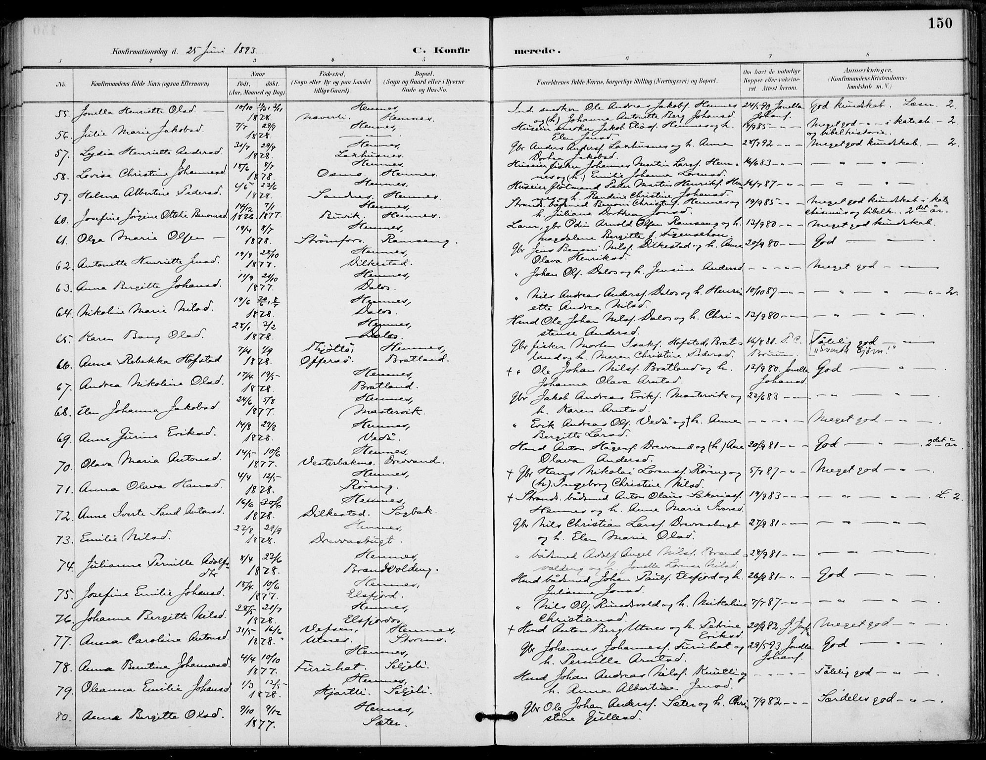 Ministerialprotokoller, klokkerbøker og fødselsregistre - Nordland, AV/SAT-A-1459/825/L0362: Parish register (official) no. 825A16, 1886-1908, p. 150