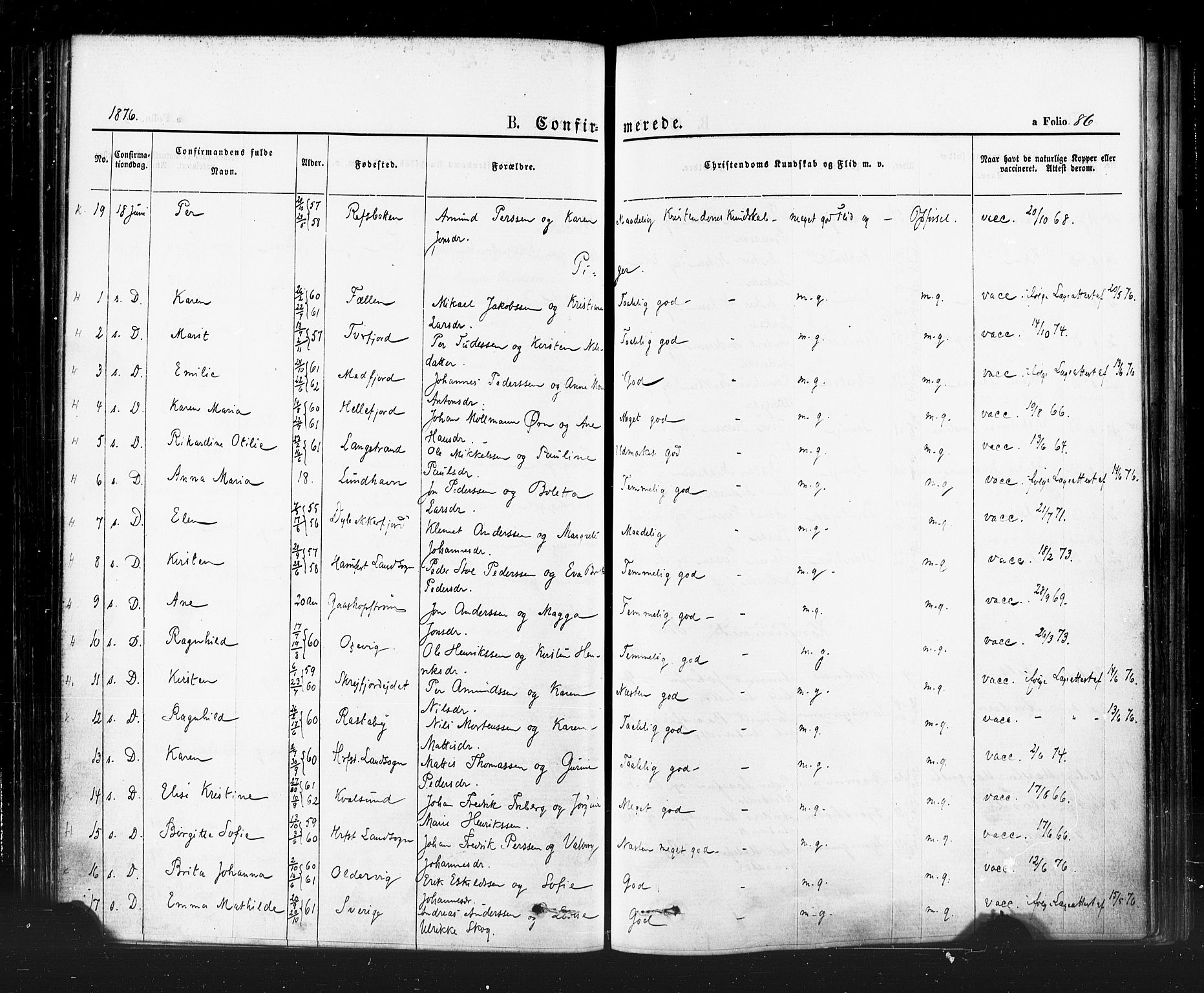 Hammerfest sokneprestkontor, SATØ/S-1347/H/Ha/L0007.kirke: Parish register (official) no. 7, 1869-1884, p. 86