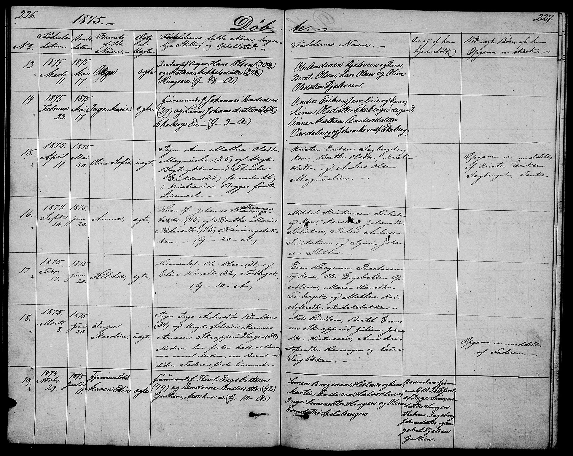 Stange prestekontor, SAH/PREST-002/L/L0005: Parish register (copy) no. 5, 1861-1881, p. 226-227