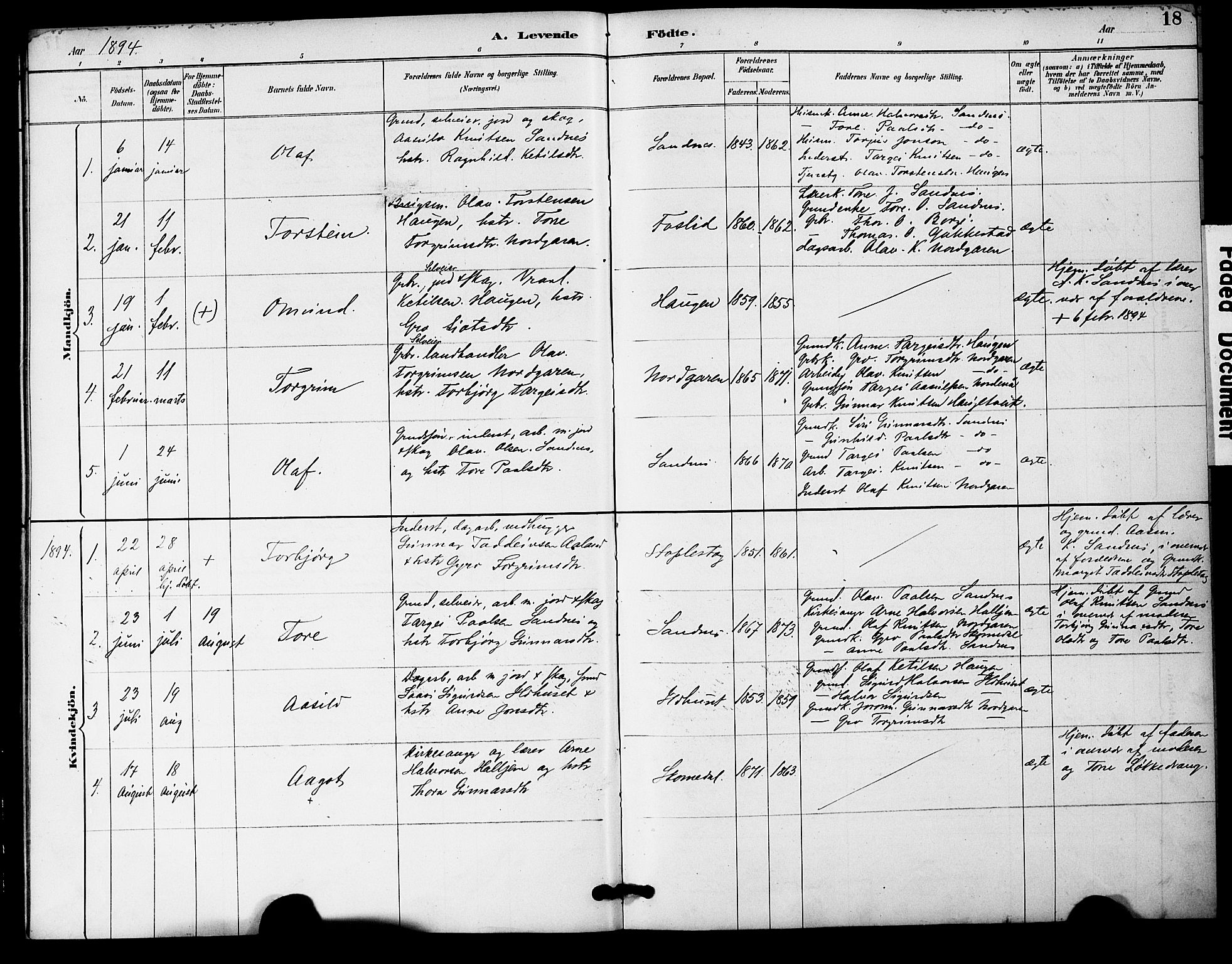 Bygland sokneprestkontor, AV/SAK-1111-0006/F/Fa/Fac/L0001: Parish register (official) no. A 1, 1885-1909, p. 18