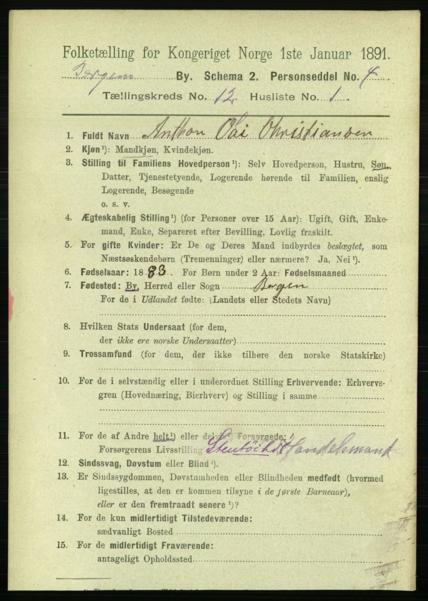 RA, 1891 Census for 1301 Bergen, 1891, p. 20876