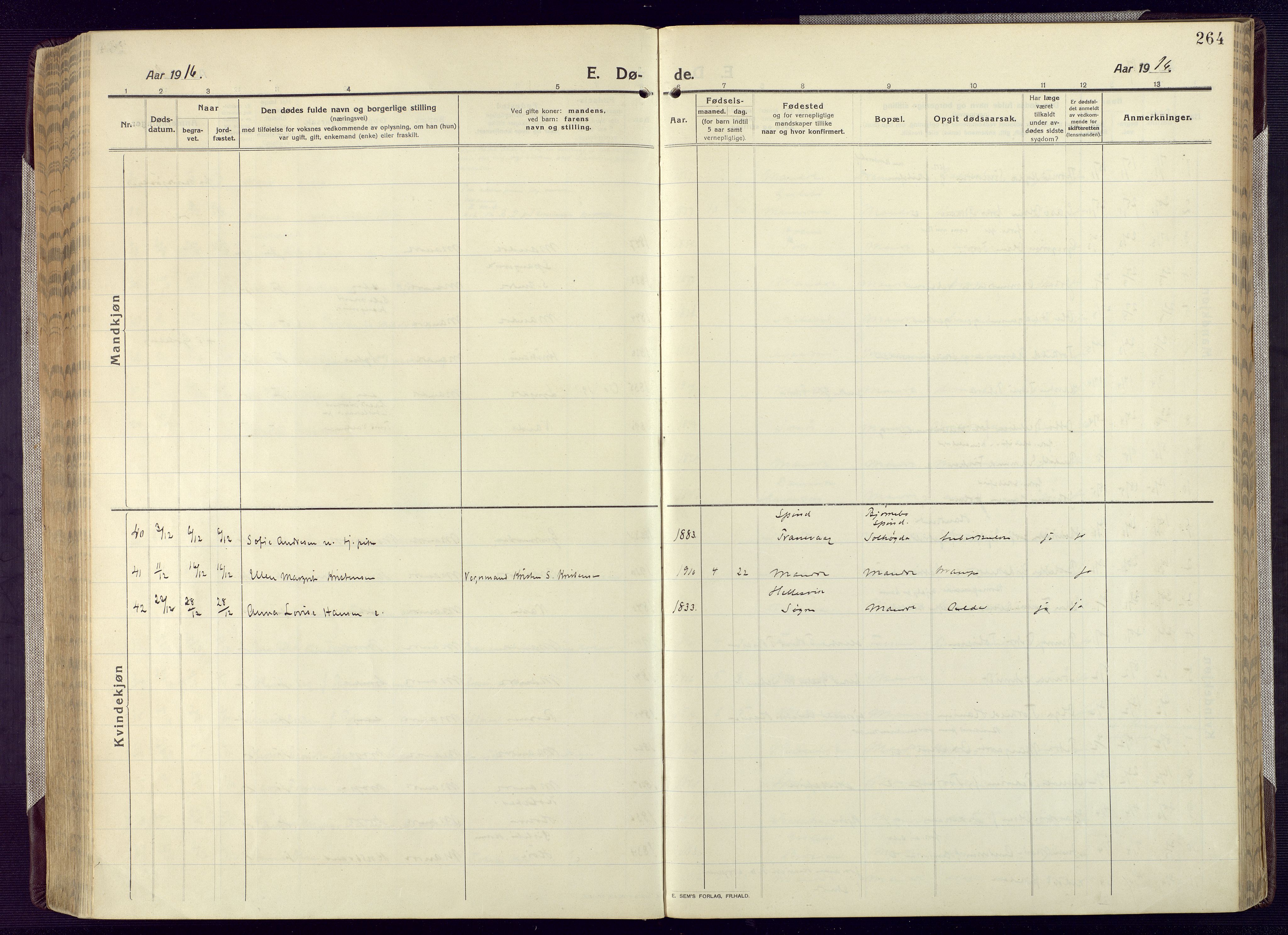 Mandal sokneprestkontor, AV/SAK-1111-0030/F/Fa/Fac/L0001: Parish register (official) no. A 1, 1913-1925, p. 264