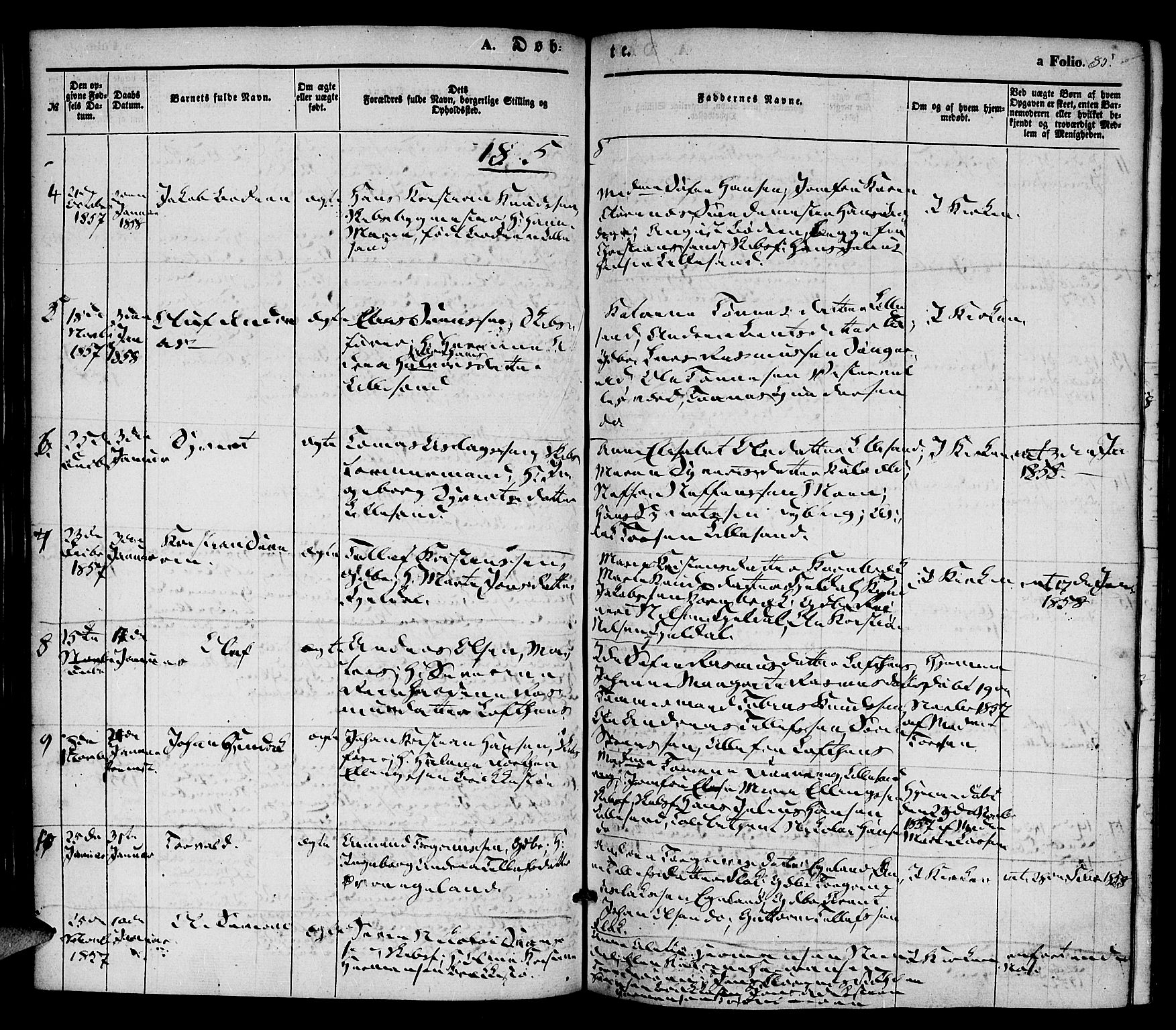 Vestre Moland sokneprestkontor, AV/SAK-1111-0046/F/Fa/Fab/L0006: Parish register (official) no. A 6, 1850-1858, p. 85