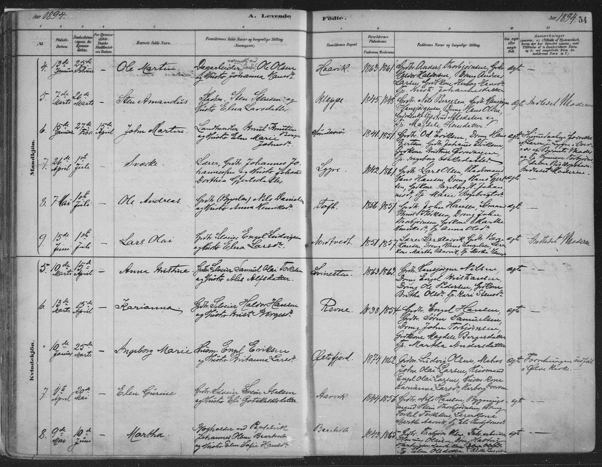 Fusa sokneprestembete, SAB/A-75401/H/Haa: Parish register (official) no. D 1, 1880-1938, p. 54