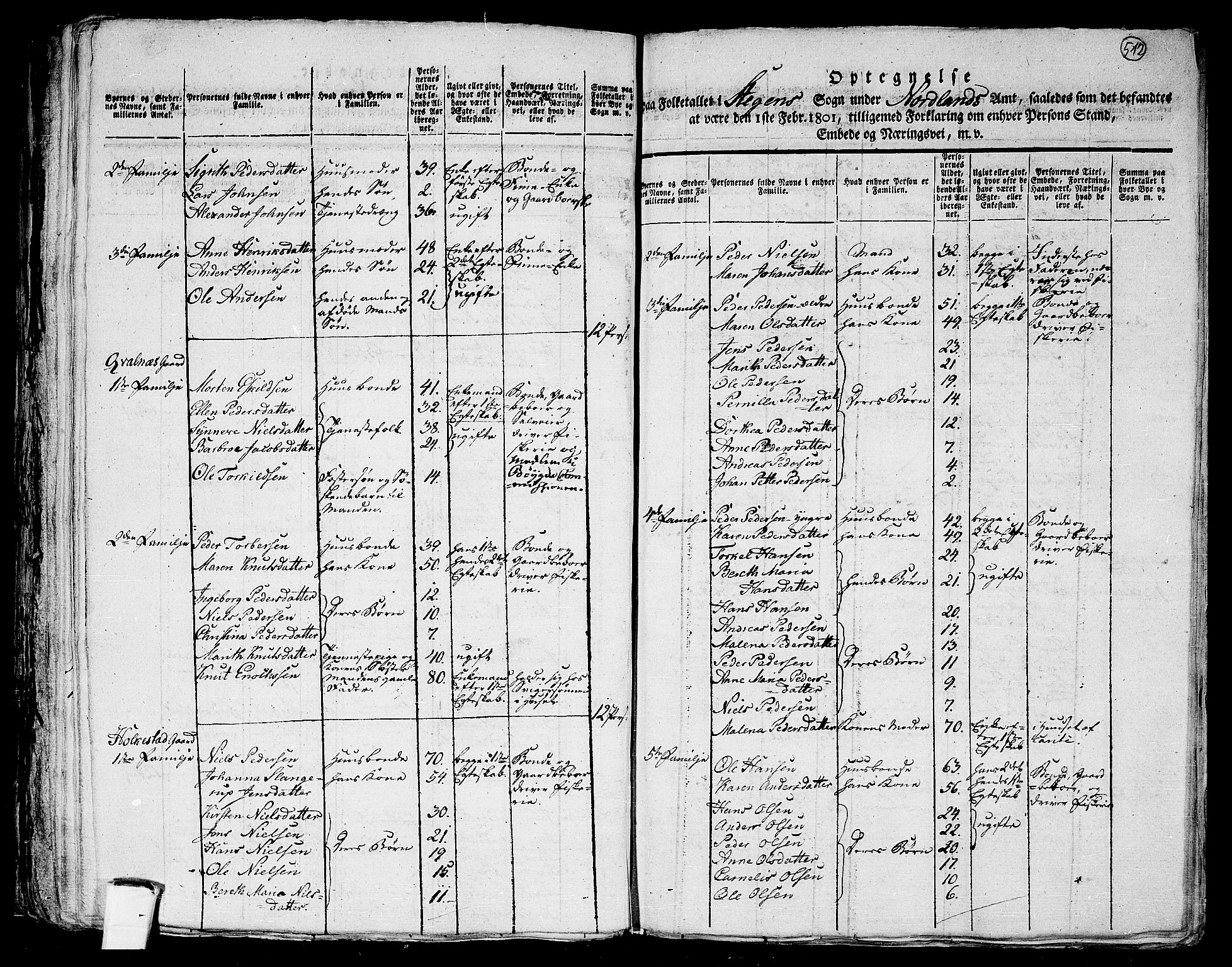 RA, 1801 census for 1848P Steigen, 1801, p. 511b-512a