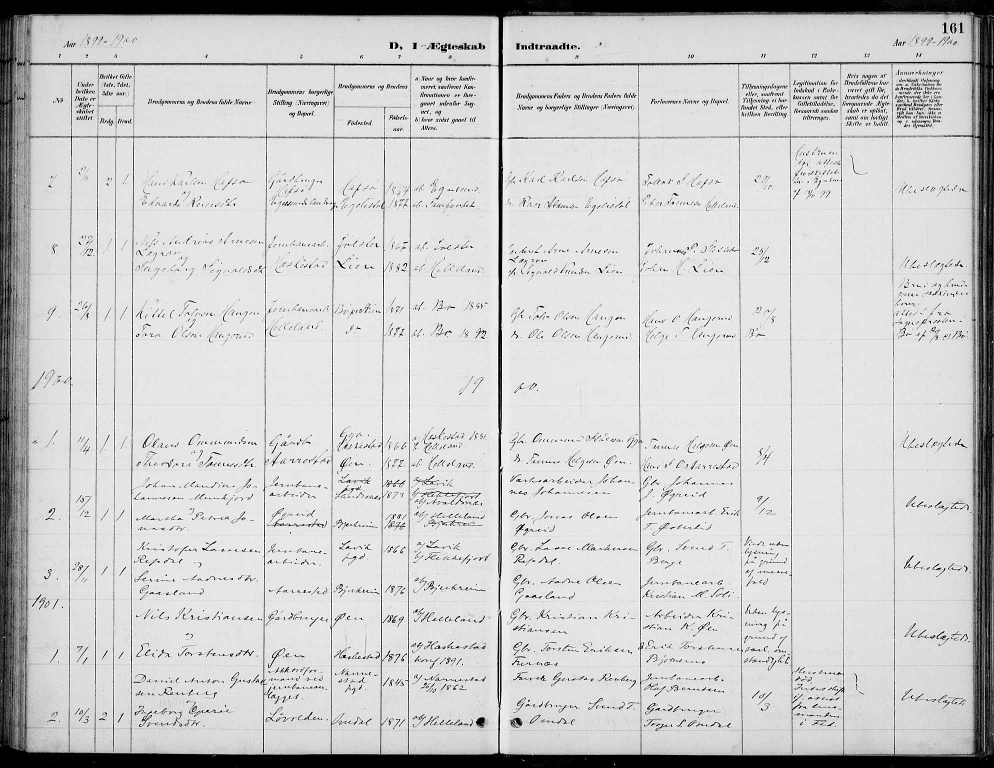 Helleland sokneprestkontor, SAST/A-101810: Parish register (copy) no. B 4, 1887-1941, p. 161