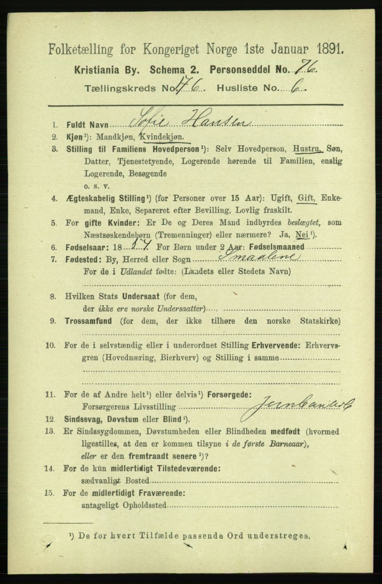 RA, 1891 census for 0301 Kristiania, 1891, p. 105731