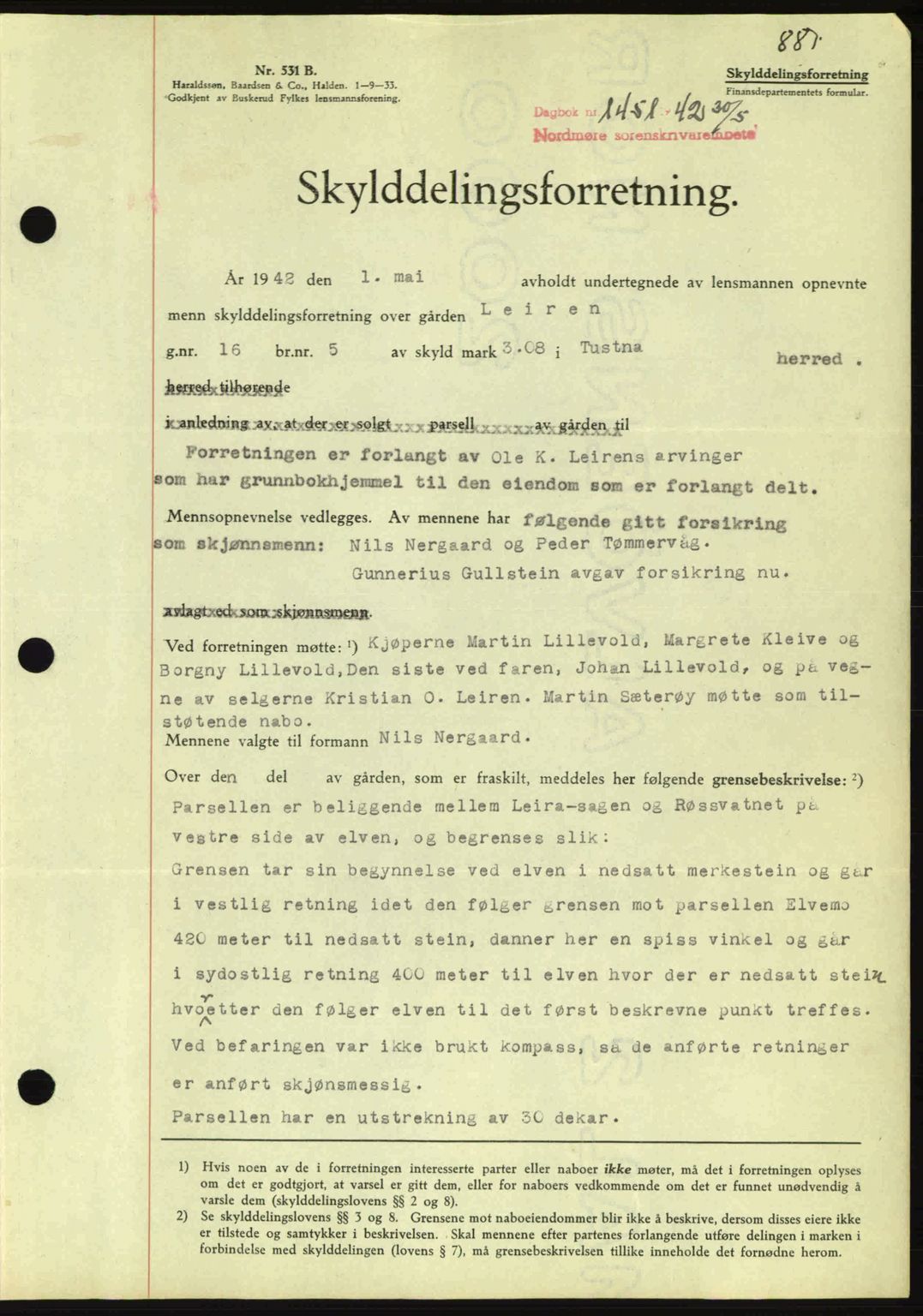 Nordmøre sorenskriveri, AV/SAT-A-4132/1/2/2Ca: Mortgage book no. A92, 1942-1942, Diary no: : 1451/1942