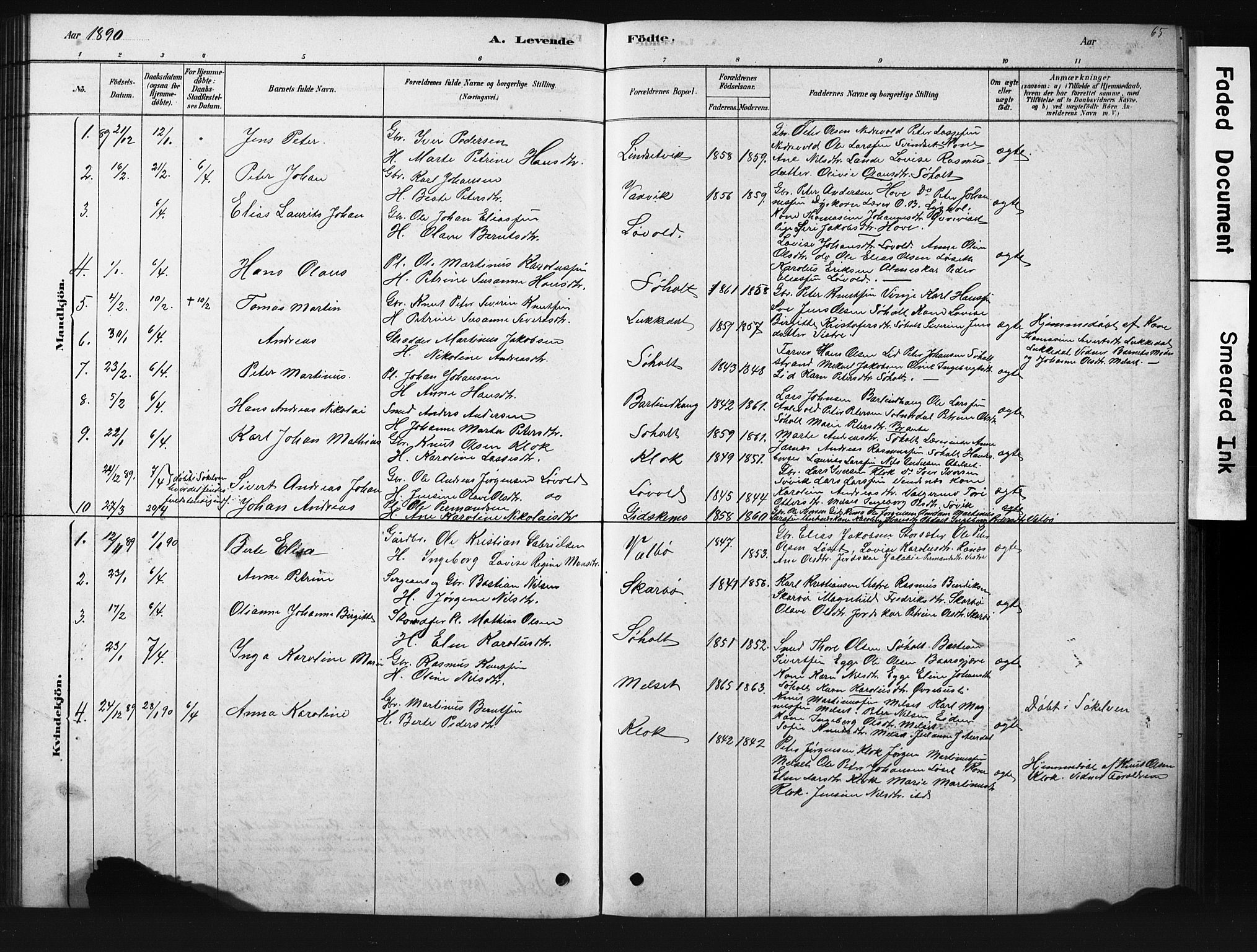 Ministerialprotokoller, klokkerbøker og fødselsregistre - Møre og Romsdal, AV/SAT-A-1454/522/L0326: Parish register (copy) no. 522C05, 1878-1890, p. 65