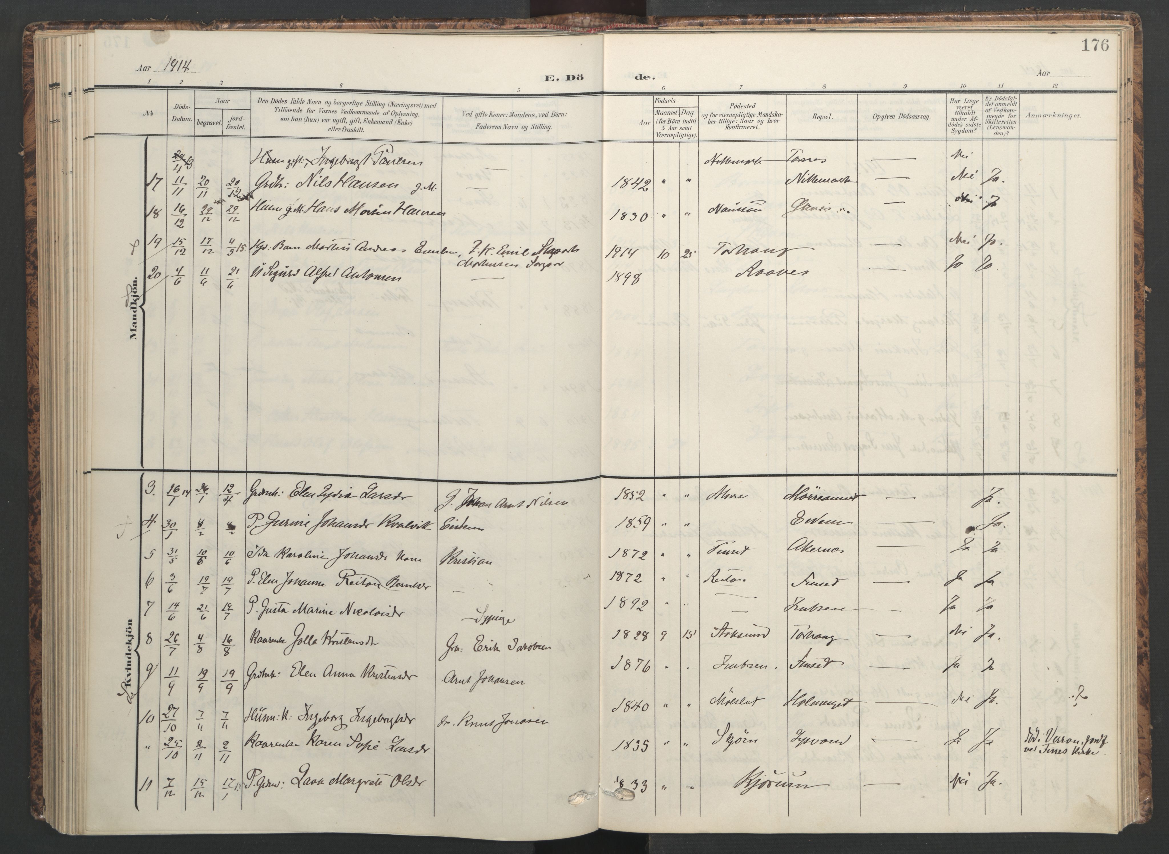 Ministerialprotokoller, klokkerbøker og fødselsregistre - Sør-Trøndelag, AV/SAT-A-1456/655/L0682: Parish register (official) no. 655A11, 1908-1922, p. 176