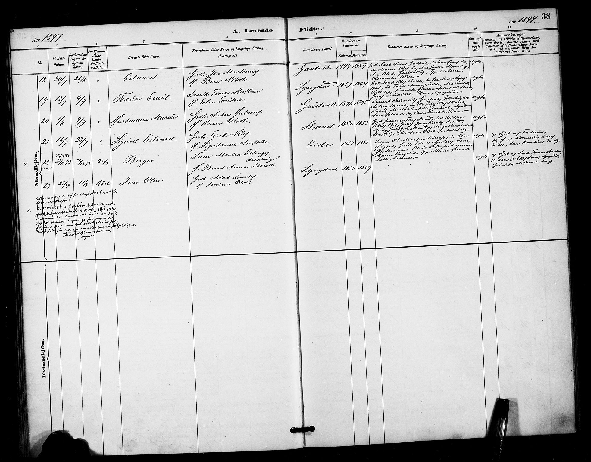 Ministerialprotokoller, klokkerbøker og fødselsregistre - Møre og Romsdal, AV/SAT-A-1454/571/L0836: Parish register (official) no. 571A01, 1884-1899, p. 38