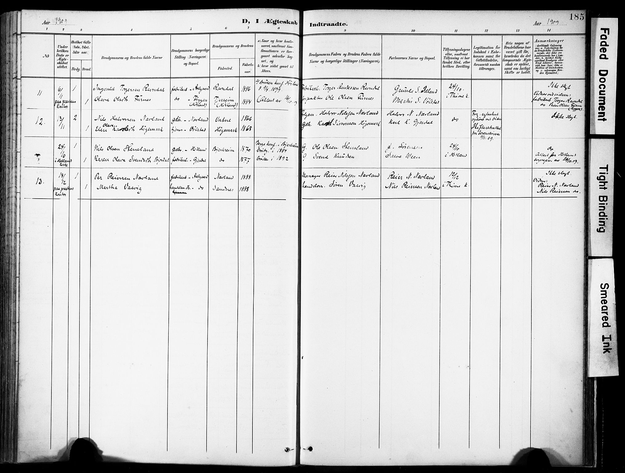 Lye sokneprestkontor, AV/SAST-A-101794/001/30BA/L0012: Parish register (official) no. A 11, 1896-1909, p. 185