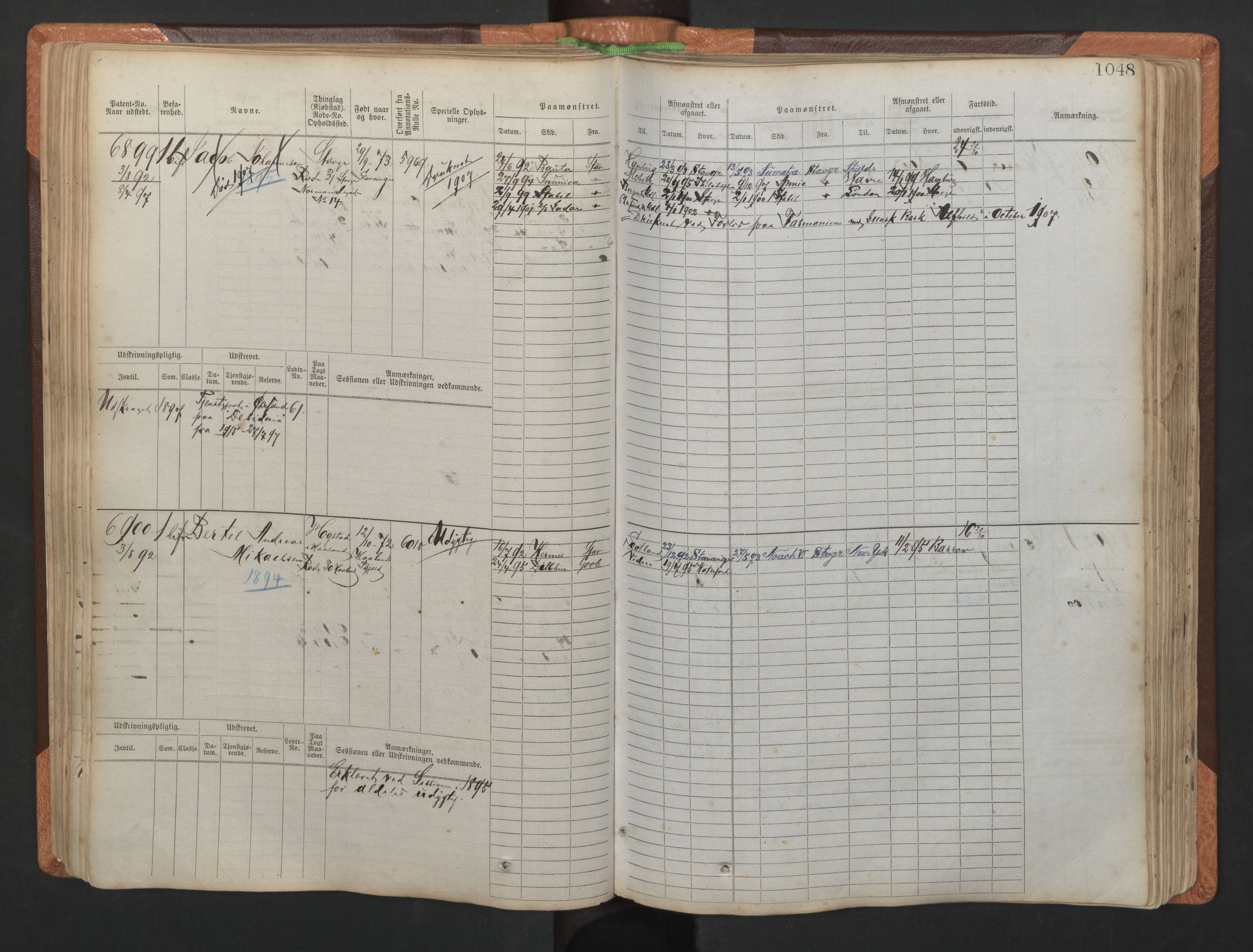 Stavanger sjømannskontor, AV/SAST-A-102006/F/Fb/Fbb/L0011: Sjøfartshovedrulle, patentnr. 6607-7206 (del 2), 1887-1896, p. 151