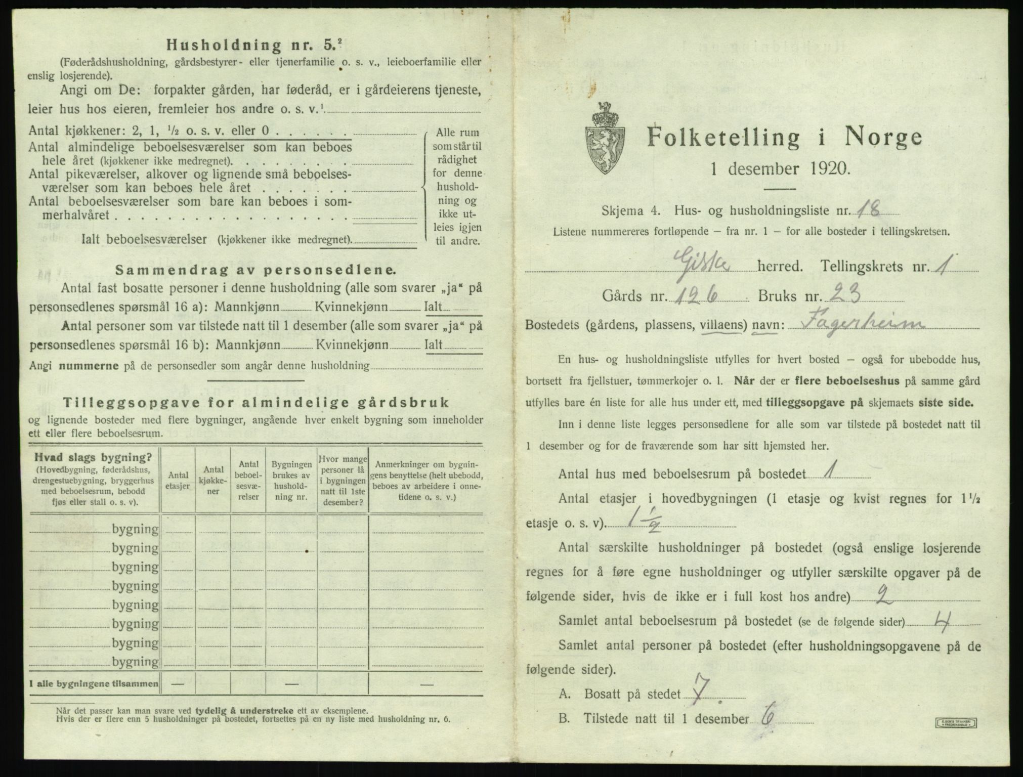 SAT, 1920 census for Giske, 1920, p. 62