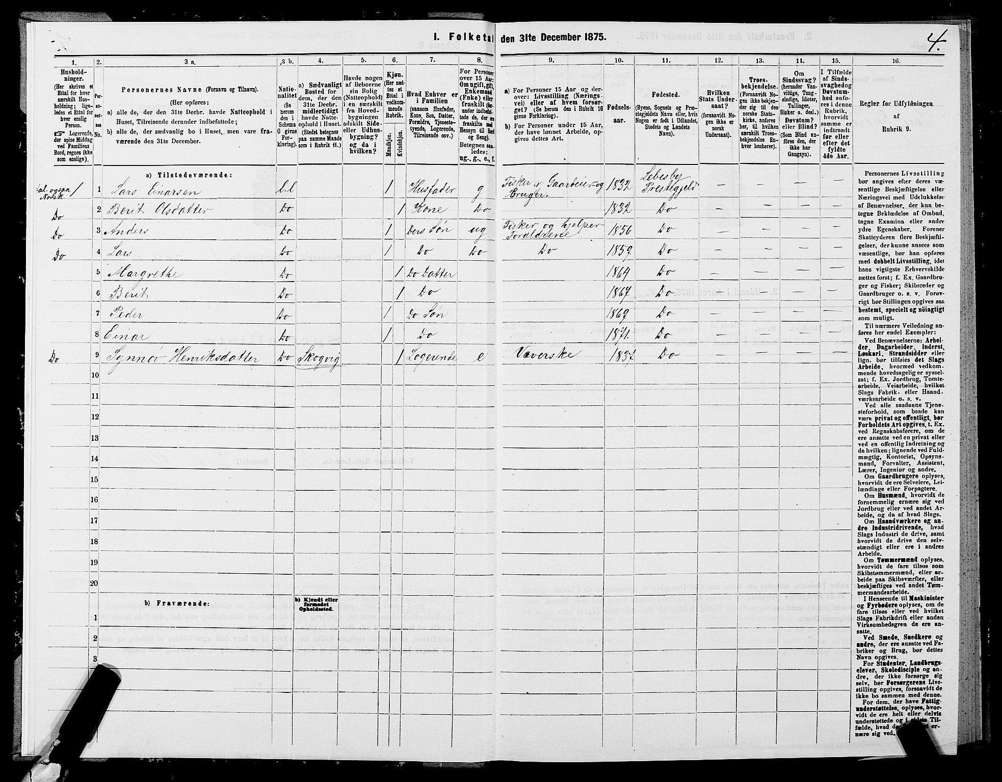 SATØ, 1875 census for 2022P Lebesby, 1875, p. 1004