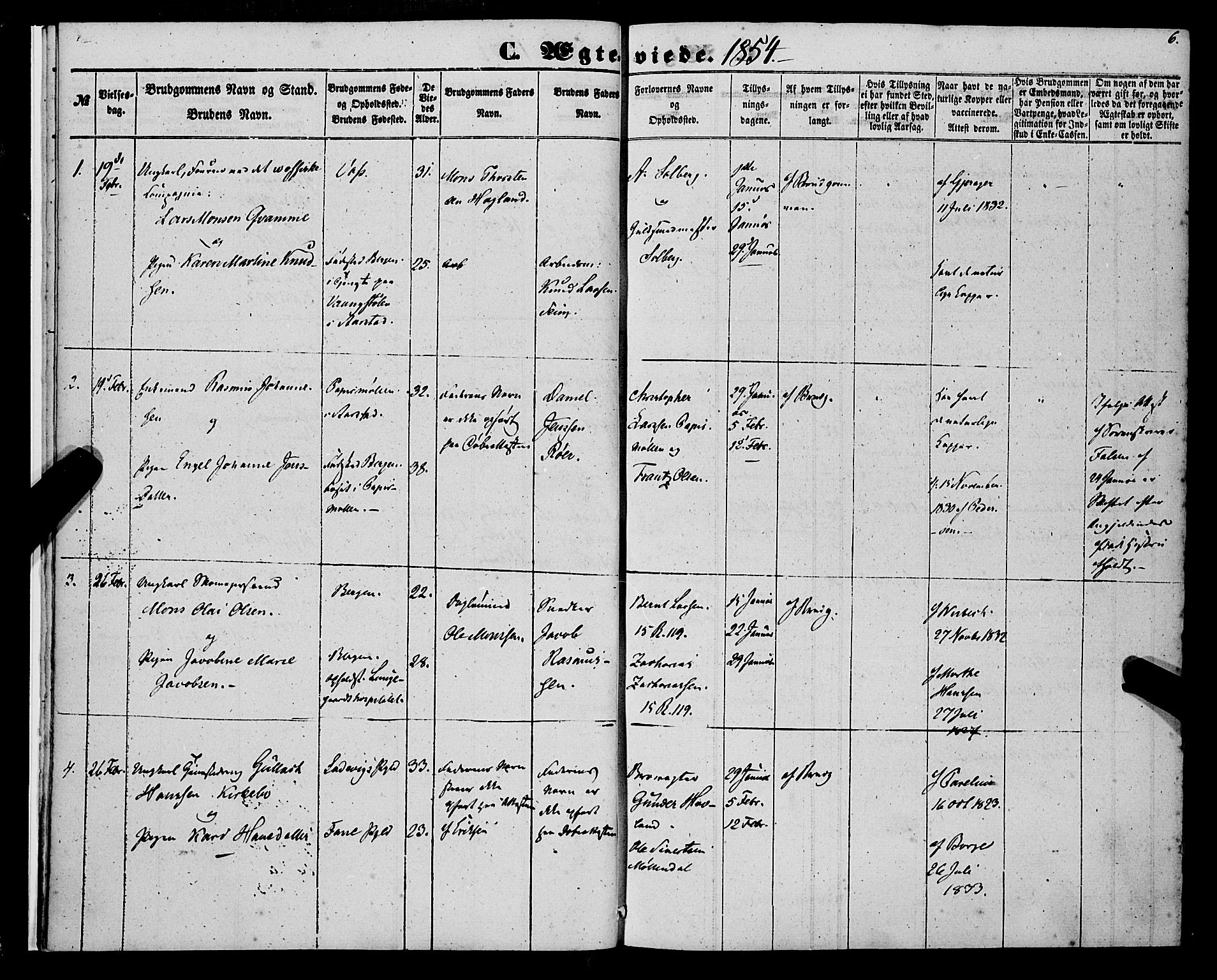 St. Jørgens hospital og Årstad sokneprestembete, AV/SAB-A-99934: Parish register (official) no. A 9, 1853-1878, p. 6