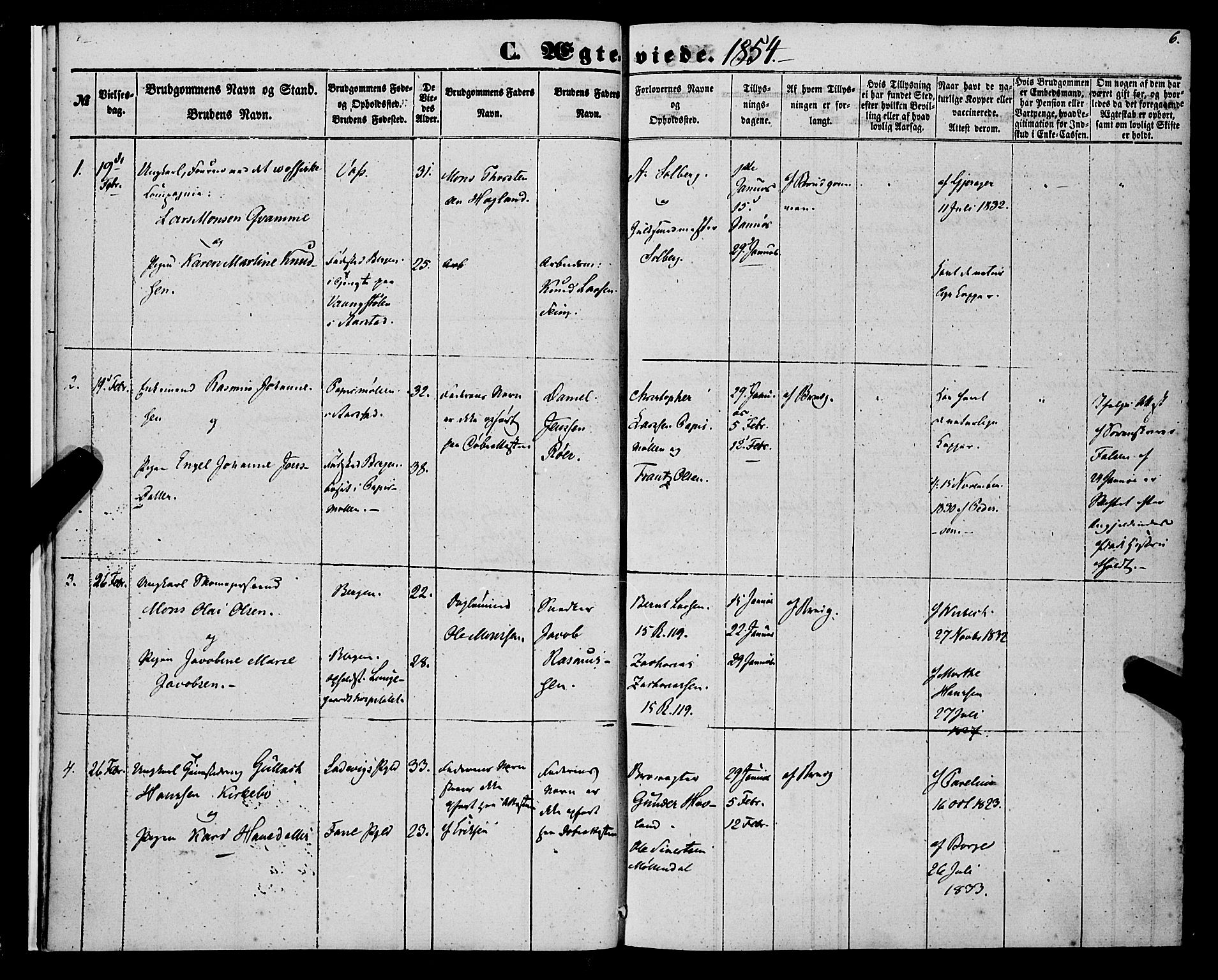 St. Jørgens hospital og Årstad sokneprestembete, SAB/A-99934: Parish register (official) no. A 9, 1853-1878, p. 6