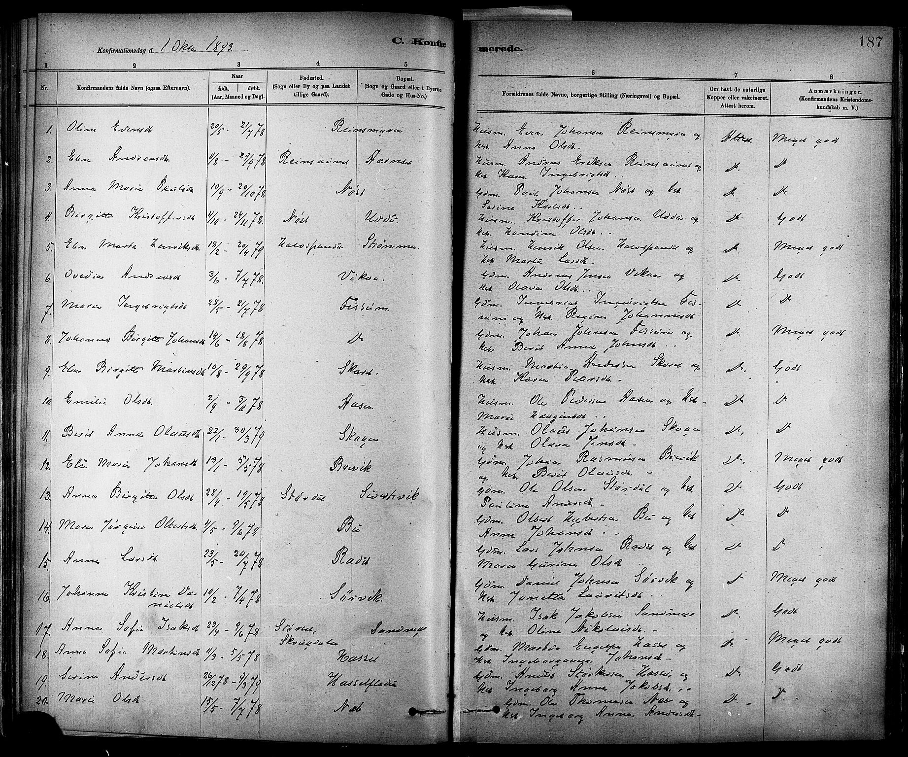 Ministerialprotokoller, klokkerbøker og fødselsregistre - Sør-Trøndelag, AV/SAT-A-1456/647/L0634: Parish register (official) no. 647A01, 1885-1896, p. 187