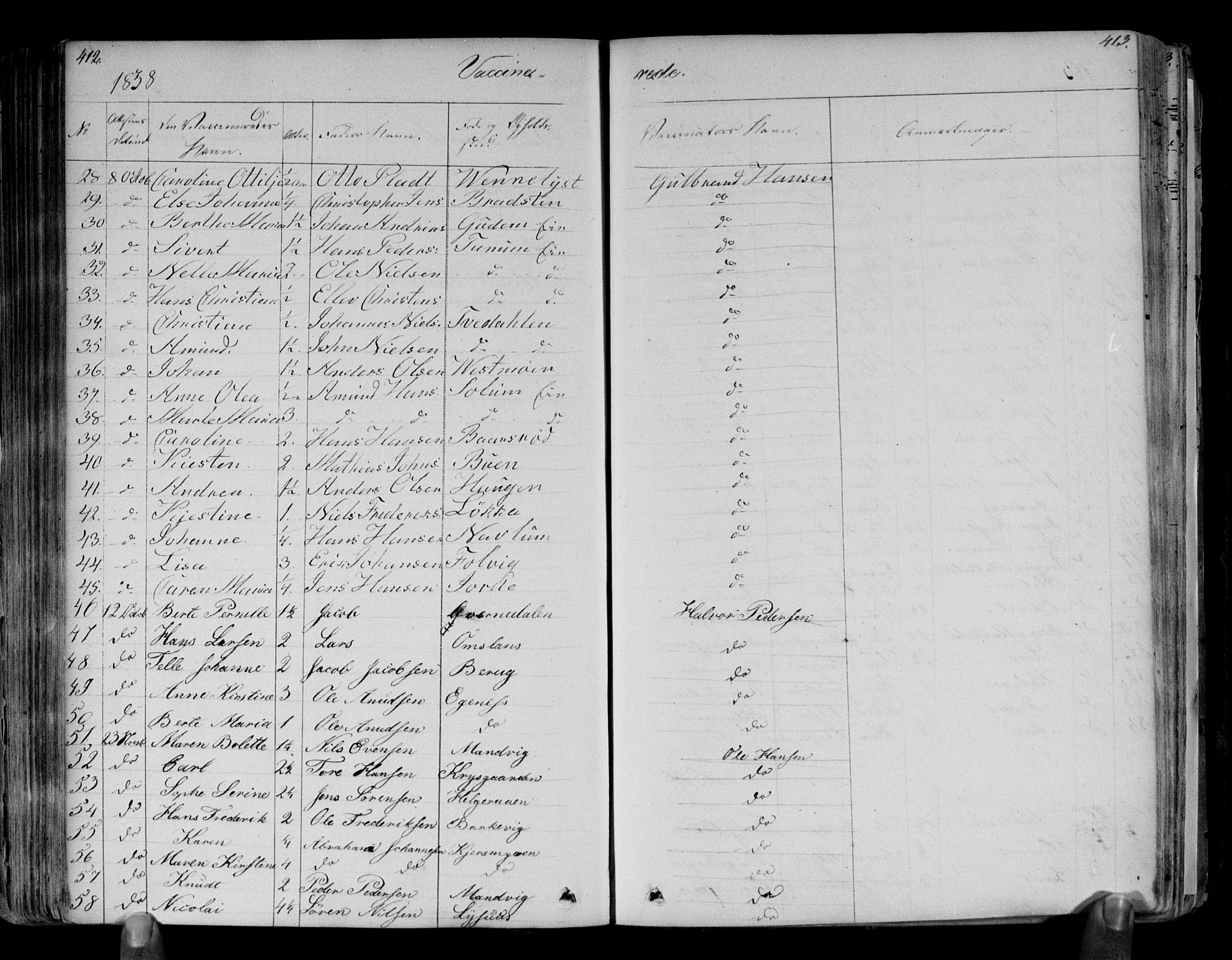 Brunlanes kirkebøker, AV/SAKO-A-342/F/Fa/L0003: Parish register (official) no. I 3, 1834-1845, p. 412-413