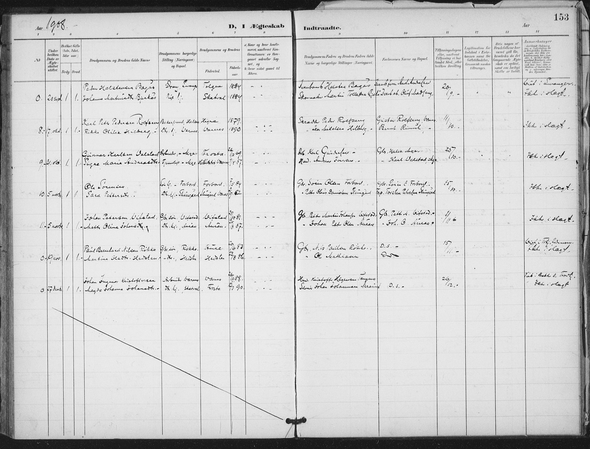 Ministerialprotokoller, klokkerbøker og fødselsregistre - Nord-Trøndelag, SAT/A-1458/712/L0101: Parish register (official) no. 712A02, 1901-1916, p. 153