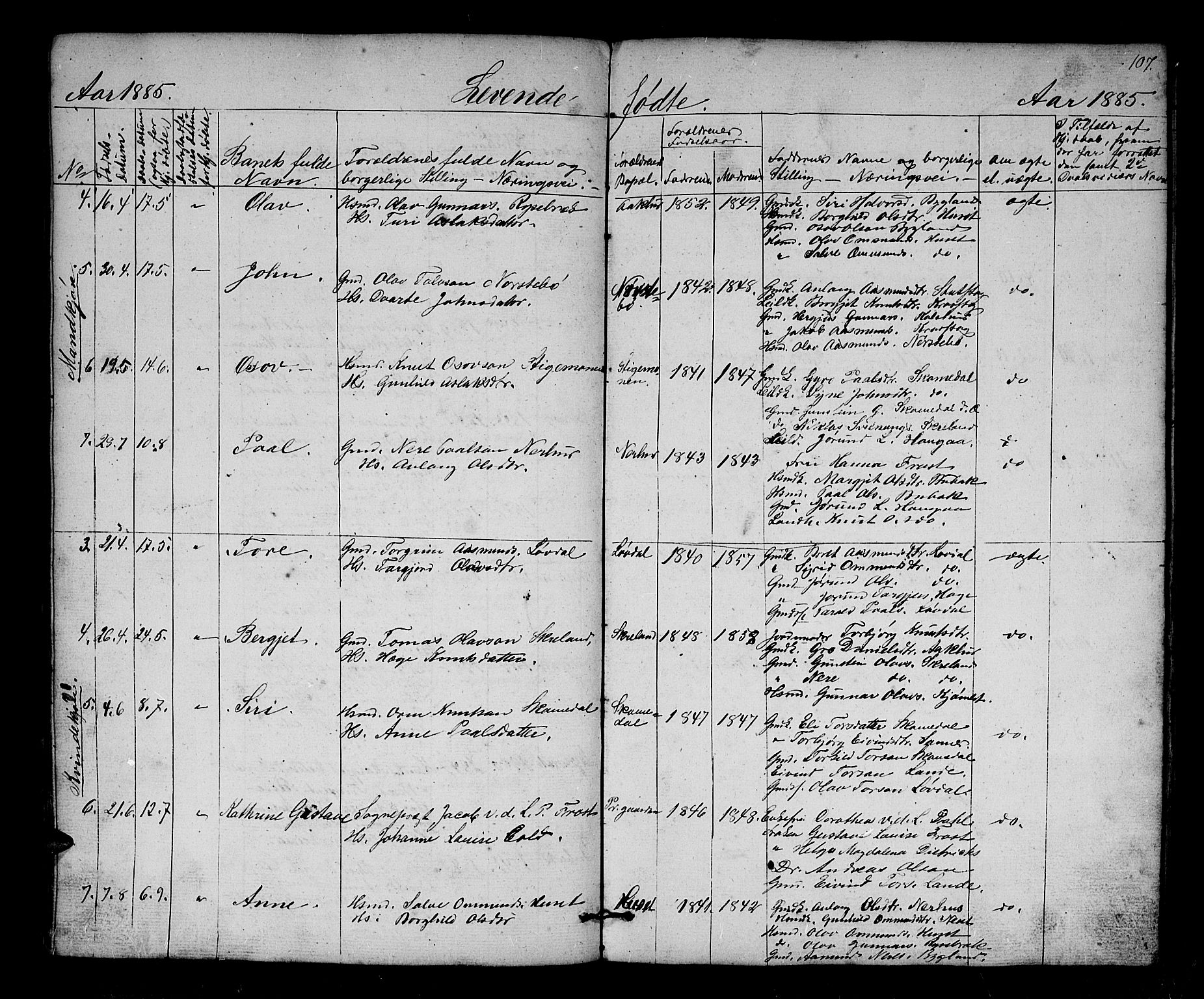 Bygland sokneprestkontor, SAK/1111-0006/F/Fb/Fbb/L0002: Parish register (copy) no. B 2, 1848-1886, p. 107
