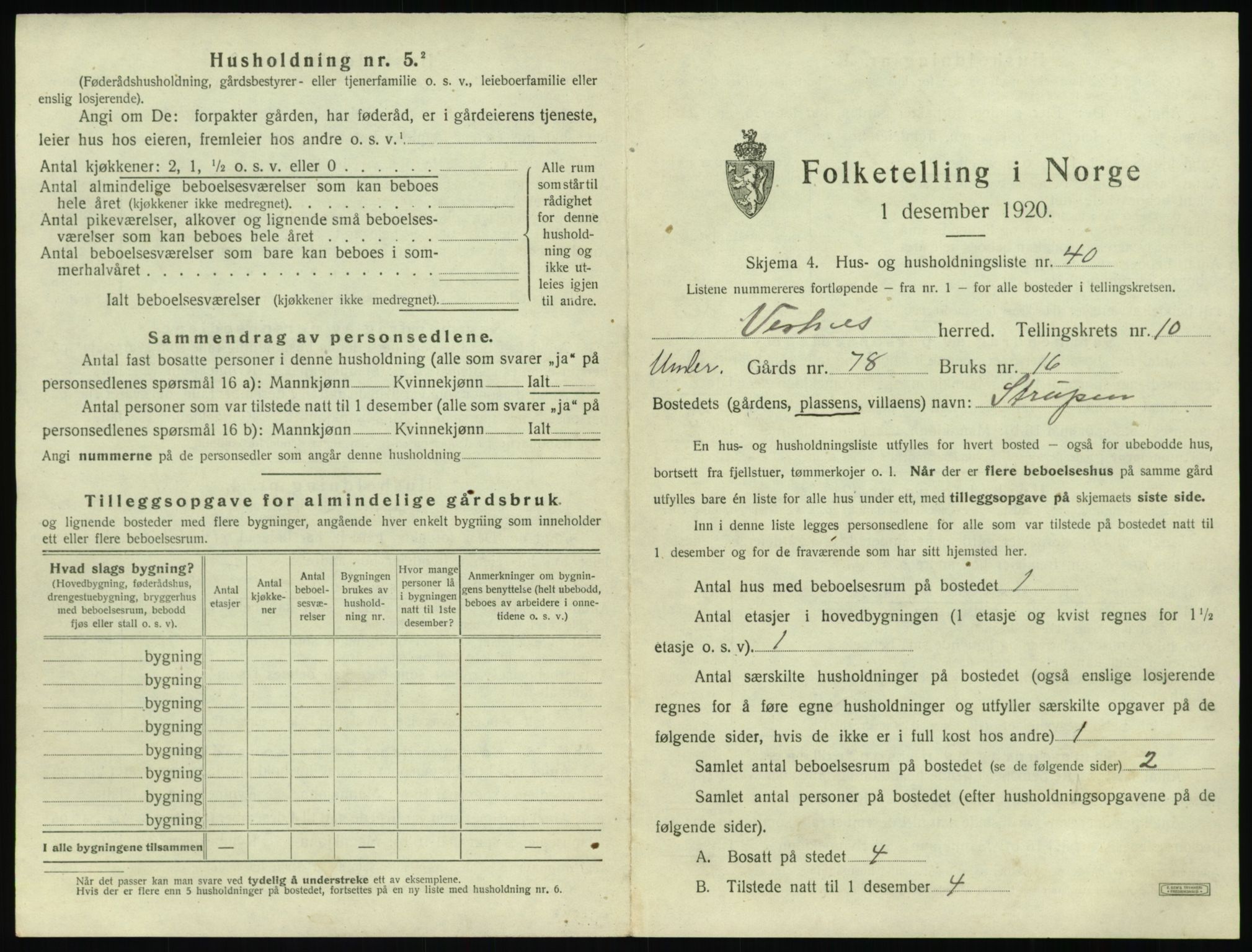 SAT, 1920 census for Vestnes, 1920, p. 1125