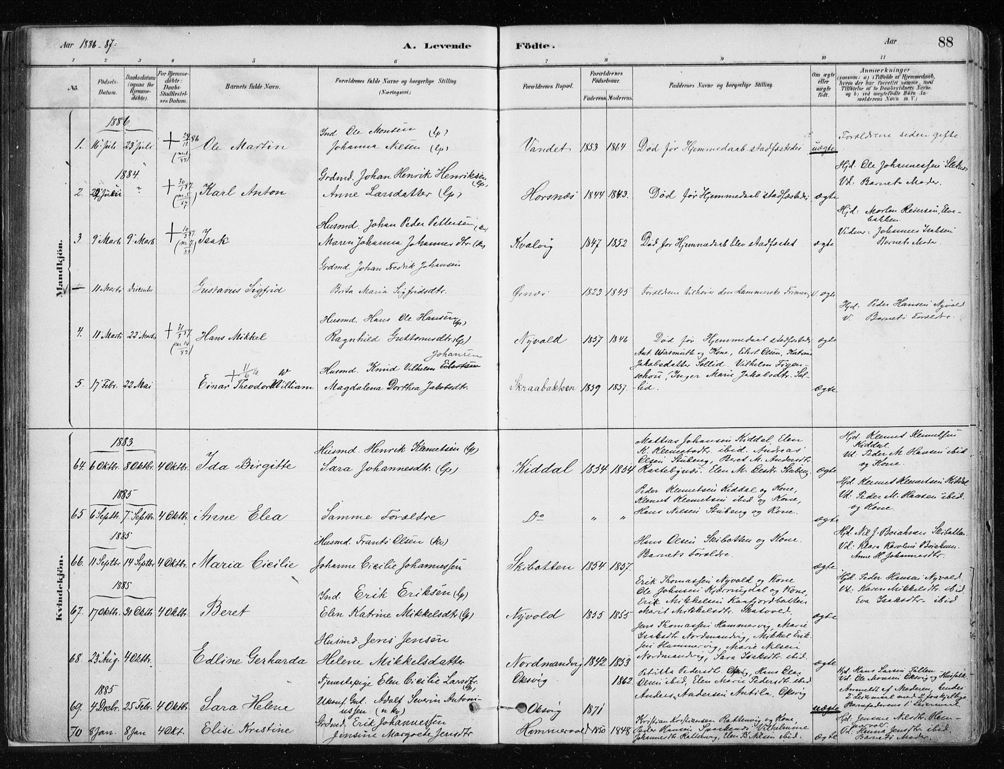 Lyngen sokneprestembete, AV/SATØ-S-1289/H/He/Hea/L0007kirke: Parish register (official) no. 7, 1879-1890, p. 88