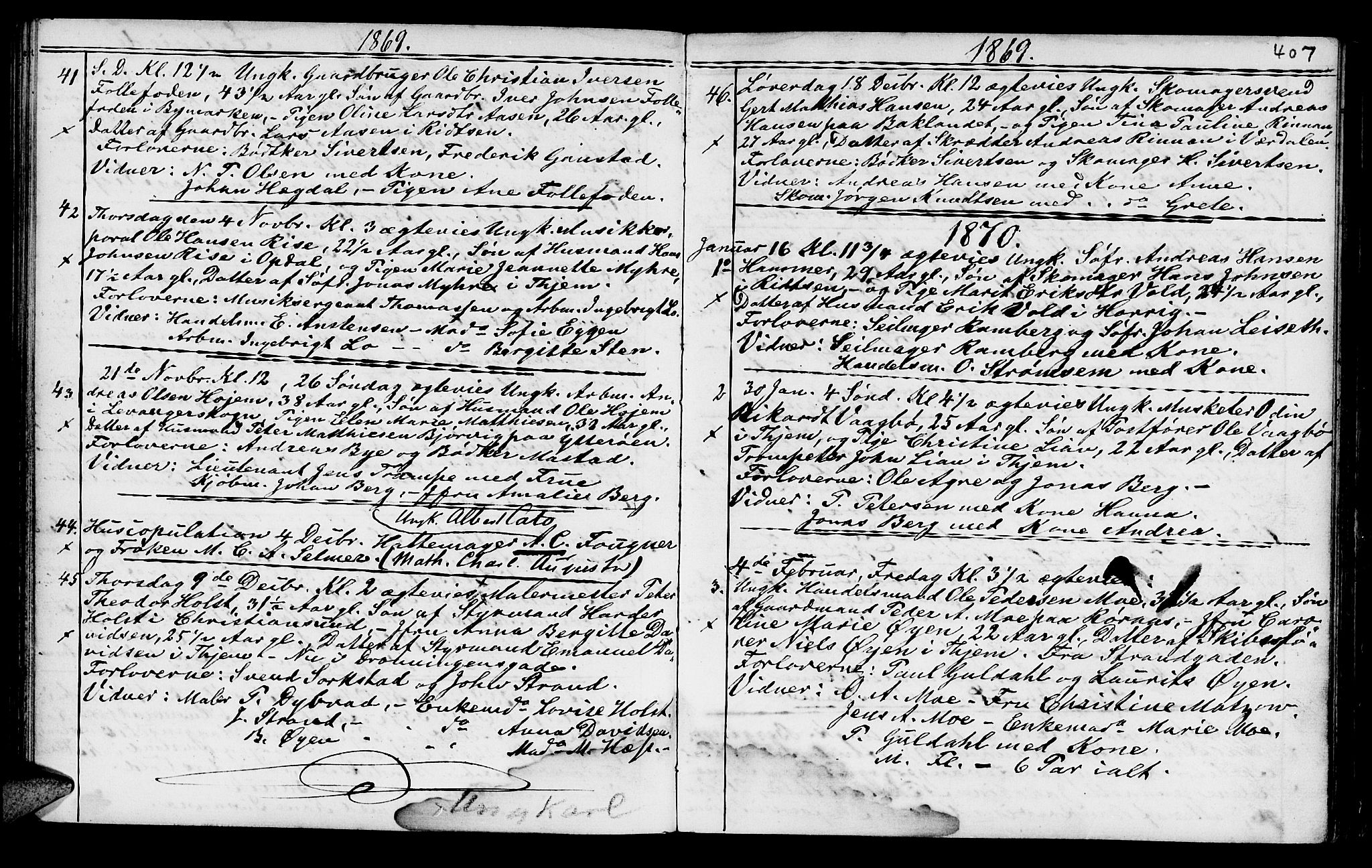 Ministerialprotokoller, klokkerbøker og fødselsregistre - Sør-Trøndelag, SAT/A-1456/602/L0140: Parish register (copy) no. 602C08, 1864-1872, p. 406-407