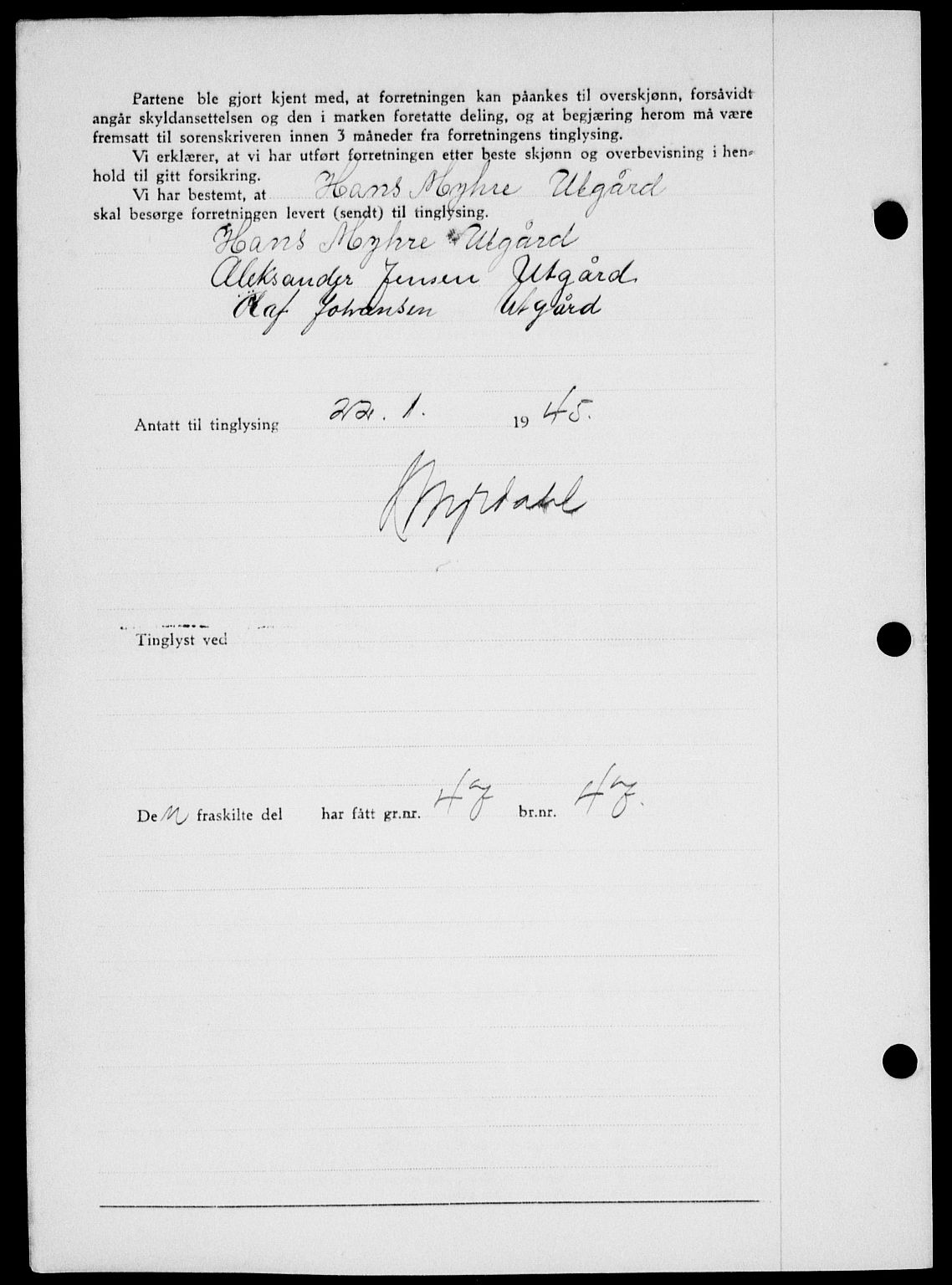 Onsøy sorenskriveri, SAO/A-10474/G/Ga/Gab/L0014: Mortgage book no. II A-14, 1944-1945, Diary no: : 110/1945