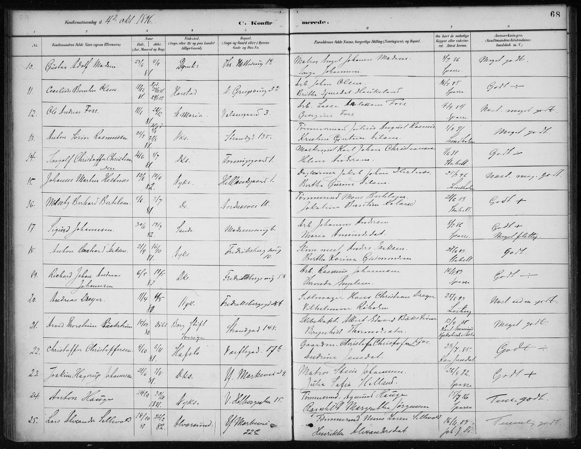 Nykirken Sokneprestembete, AV/SAB-A-77101/H/Haa/L0027: Parish register (official) no. C 6, 1886-1913, p. 68