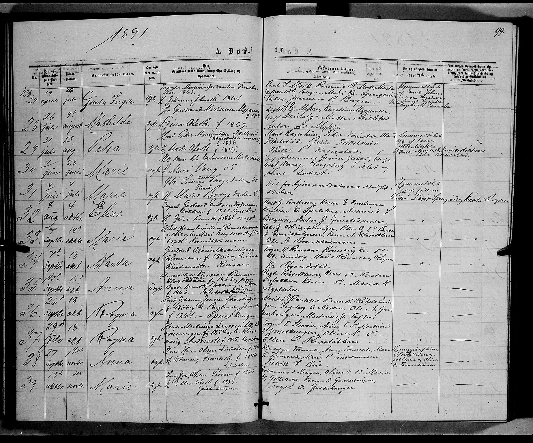 Ringebu prestekontor, AV/SAH-PREST-082/H/Ha/Hab/L0006: Parish register (copy) no. 6, 1880-1898, p. 99