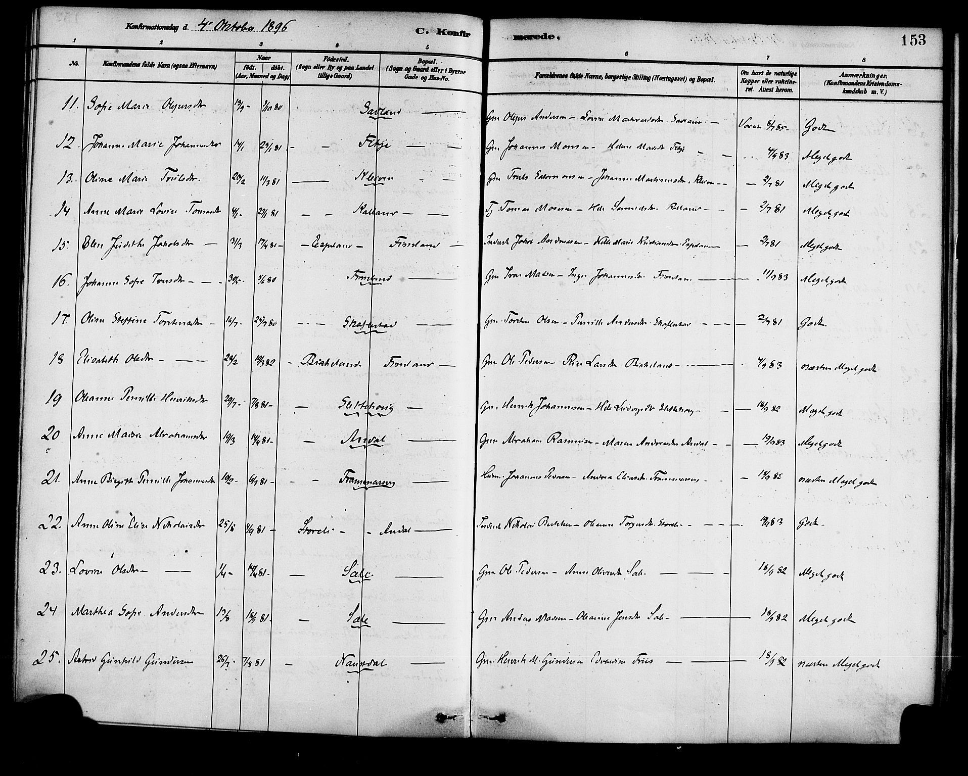 Førde sokneprestembete, AV/SAB-A-79901/H/Haa/Haad/L0001: Parish register (official) no. D 1, 1881-1898, p. 153