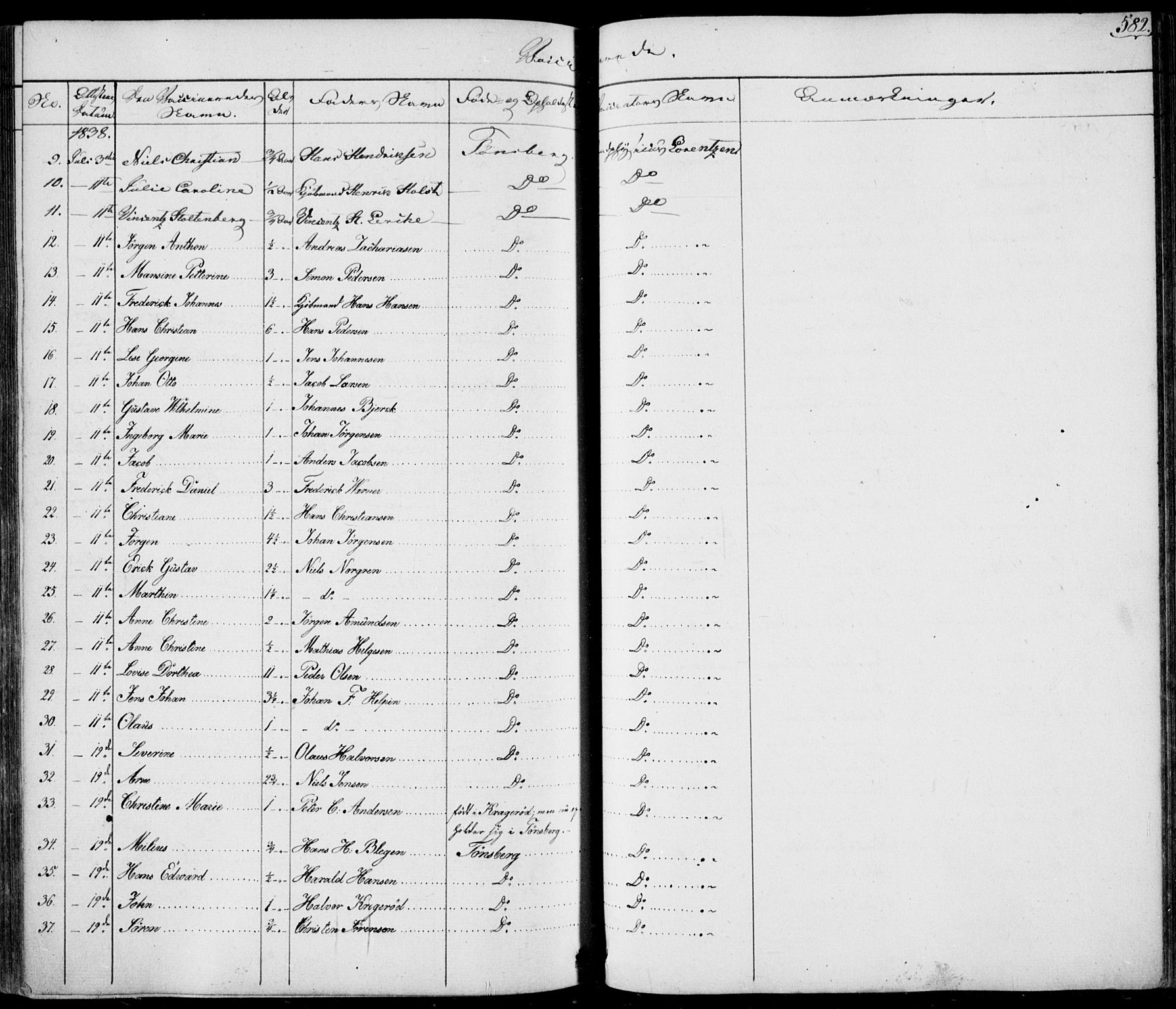 Tønsberg kirkebøker, AV/SAKO-A-330/F/Fa/L0006: Parish register (official) no. I 6, 1836-1844, p. 582