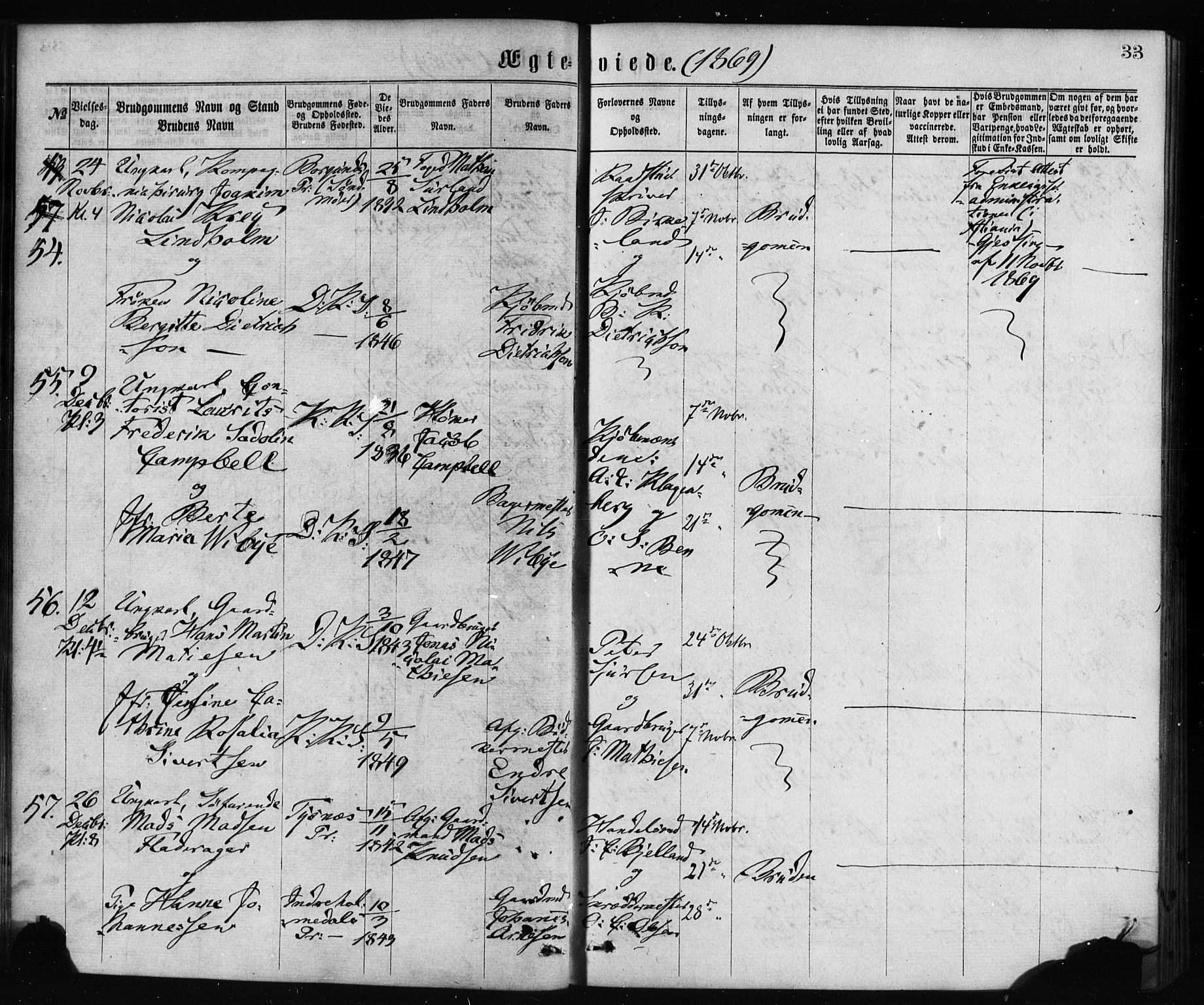 Korskirken sokneprestembete, AV/SAB-A-76101/H/Haa/L0036: Parish register (official) no. D 3, 1867-1882, p. 33