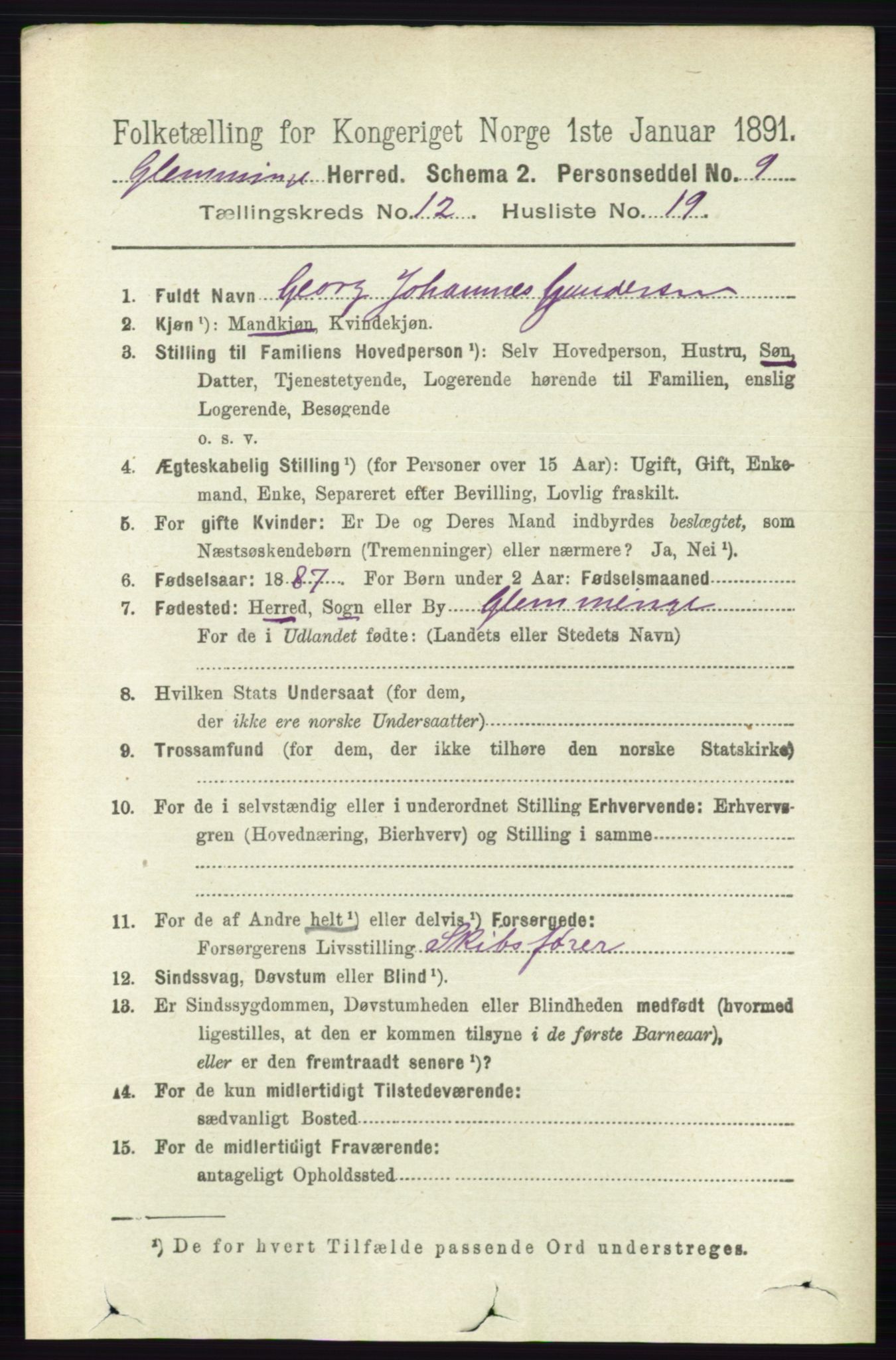 RA, 1891 census for 0132 Glemmen, 1891, p. 10934