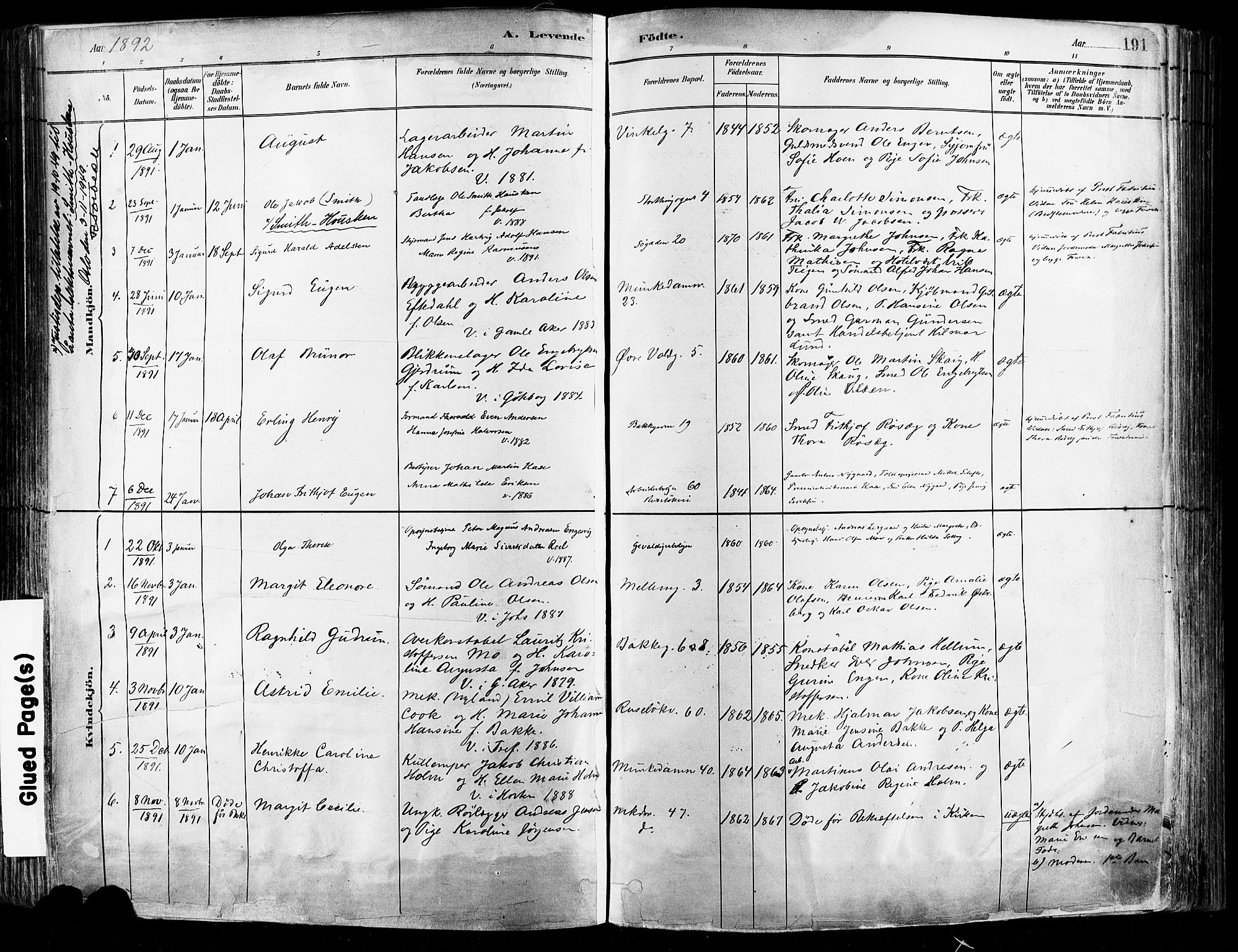 Johannes prestekontor Kirkebøker, AV/SAO-A-10852/F/Fa/L0003: Parish register (official) no. 3, 1882-1896, p. 191