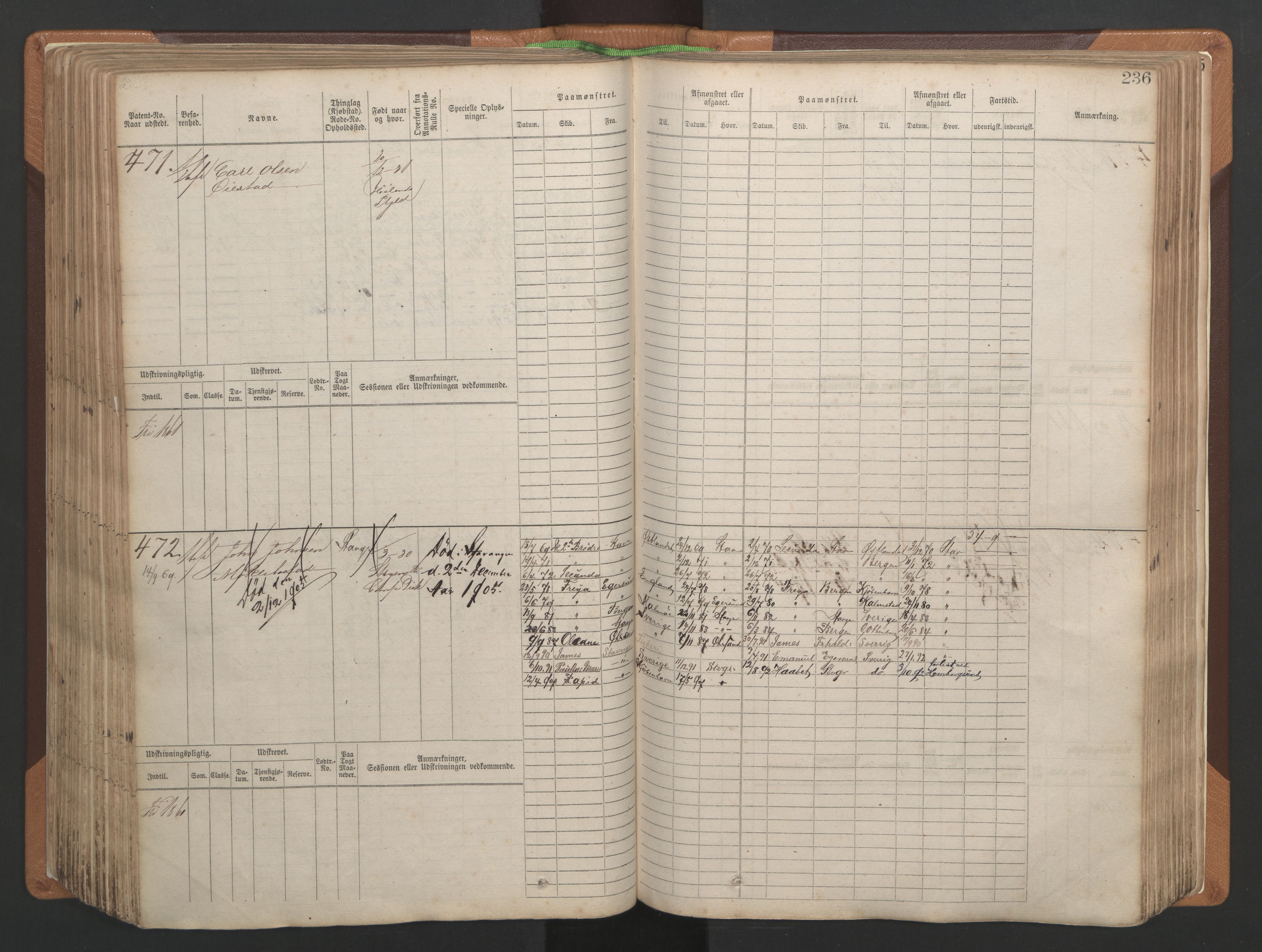 Stavanger sjømannskontor, AV/SAST-A-102006/F/Fb/Fbb/L0004: Sjøfartshovedrulle, patentnr. 1-792 (del 1), 1869-1880, p. 242