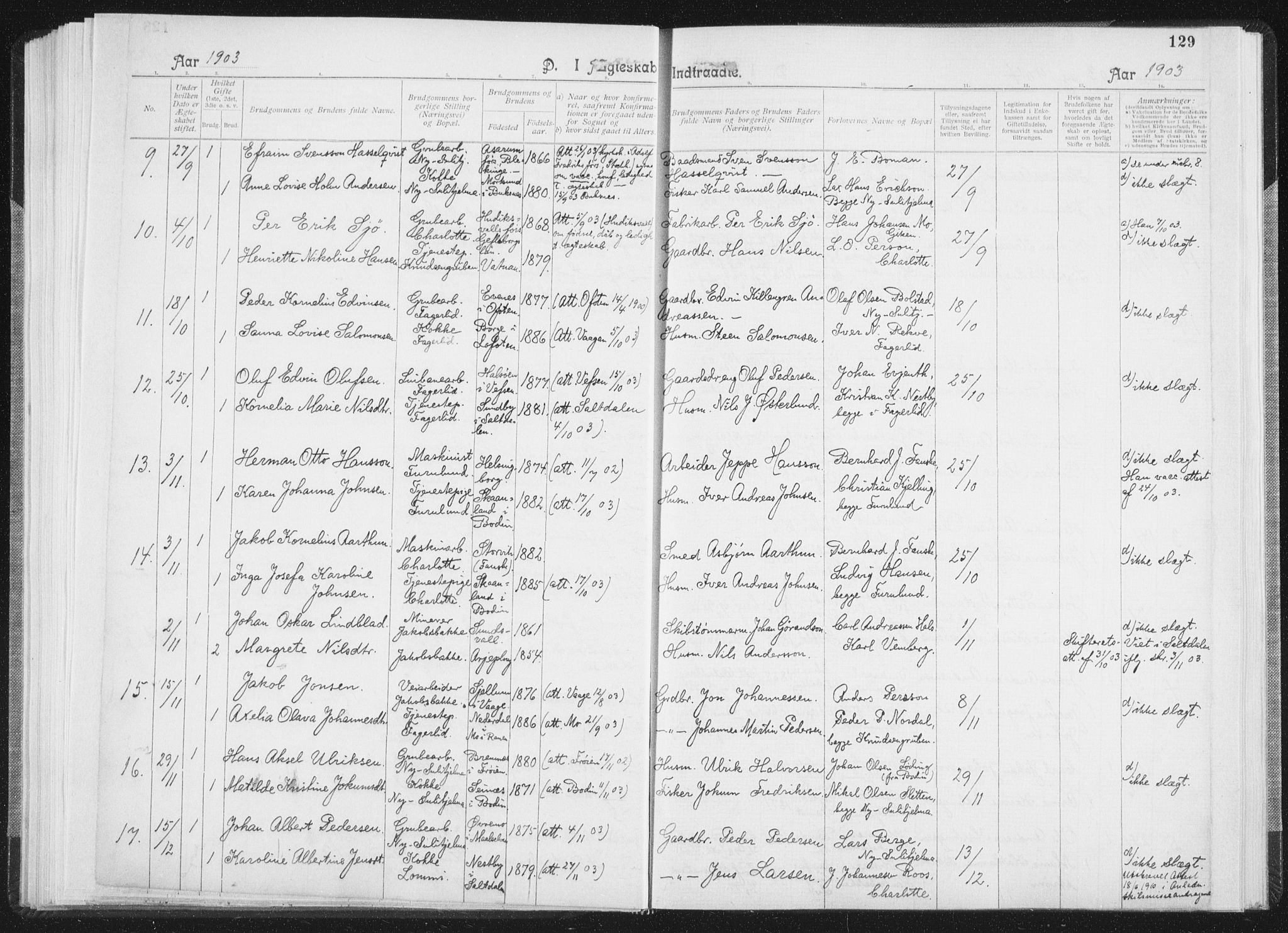 Ministerialprotokoller, klokkerbøker og fødselsregistre - Nordland, SAT/A-1459/850/L0711: Curate's parish register no. 850B01, 1902-1915, p. 129