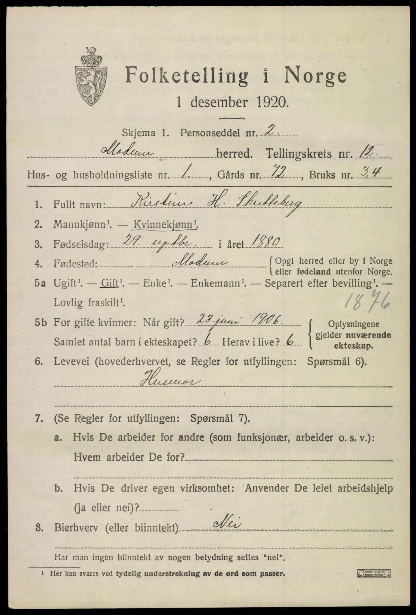 SAKO, 1920 census for Modum, 1920, p. 14341