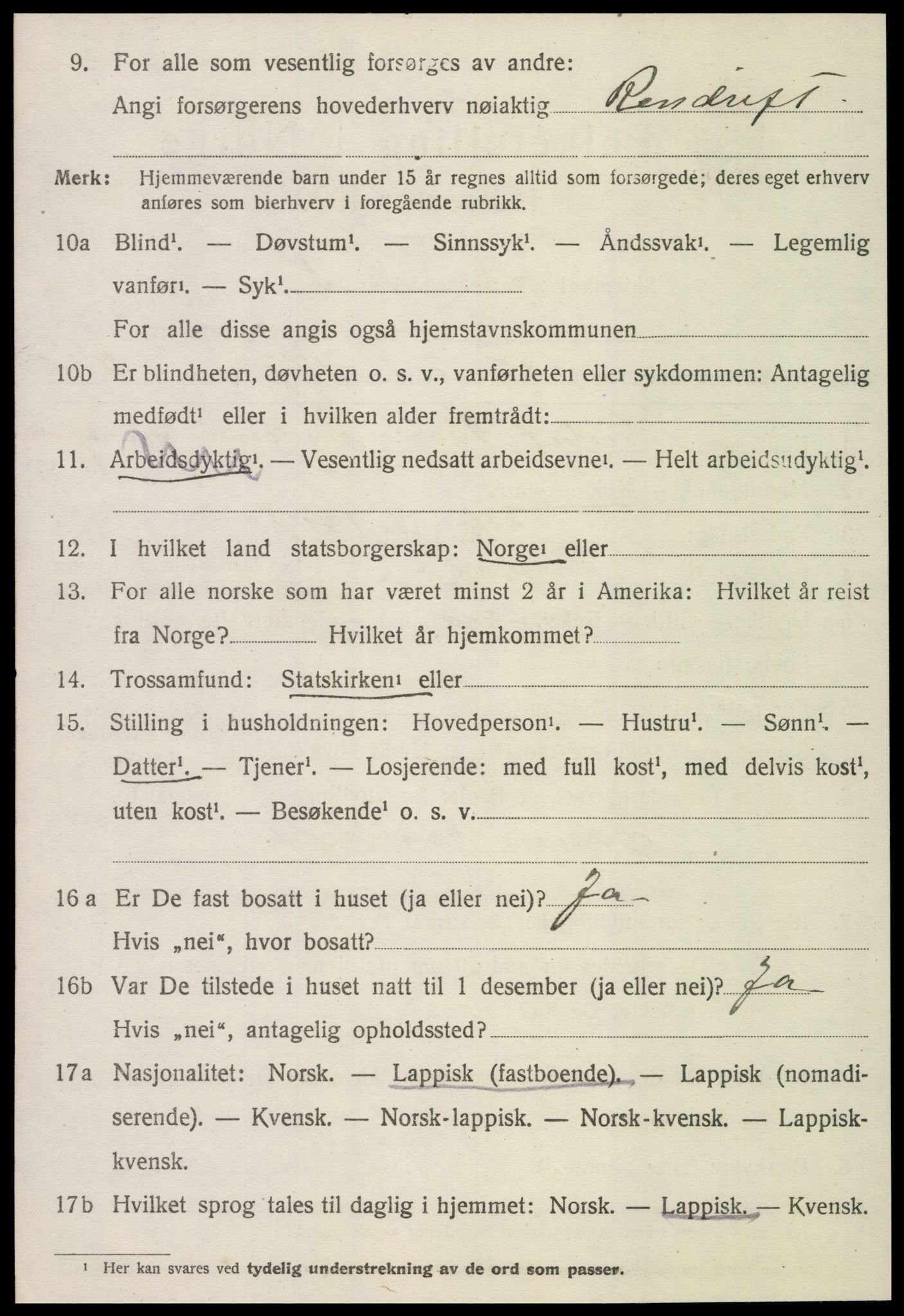 SAT, 1920 census for Tydal, 1920, p. 1502