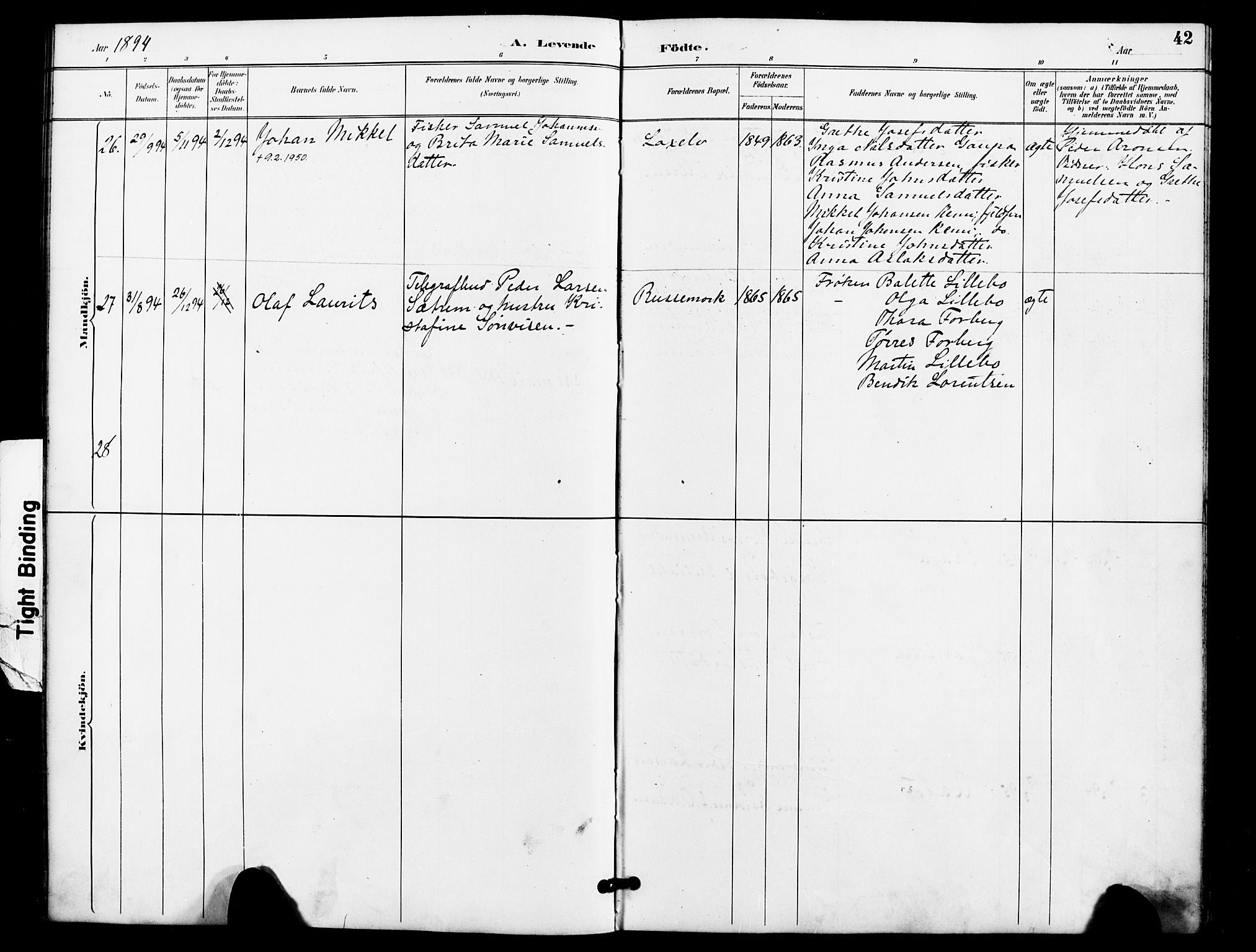 Kistrand/Porsanger sokneprestembete, AV/SATØ-S-1351/H/Ha/L0008.kirke: Parish register (official) no. 8, 1890-1898, p. 42