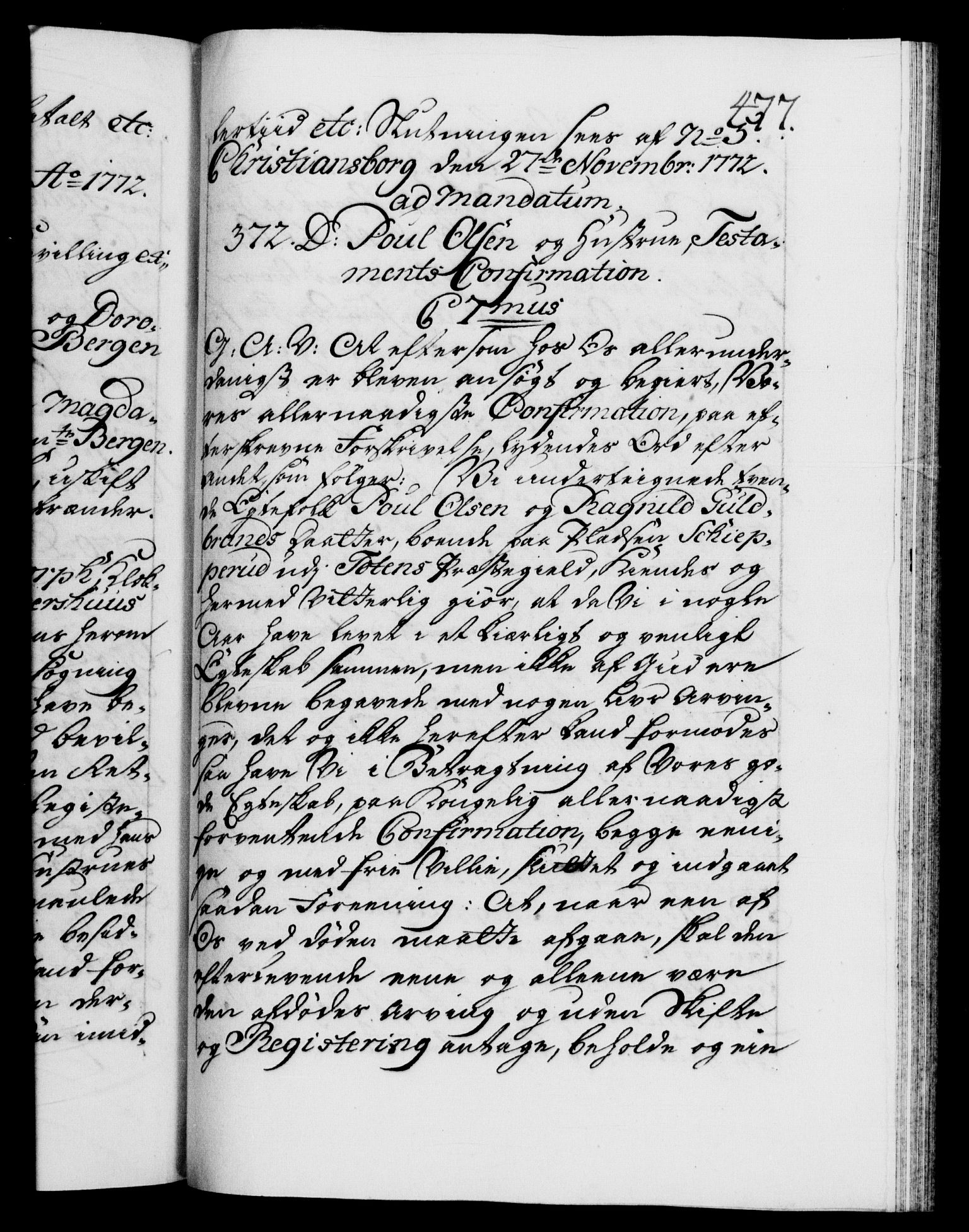 Danske Kanselli 1572-1799, RA/EA-3023/F/Fc/Fca/Fcaa/L0045: Norske registre "Norske eller 3. dept.s åpne brev, 1771-1773, p. 477a