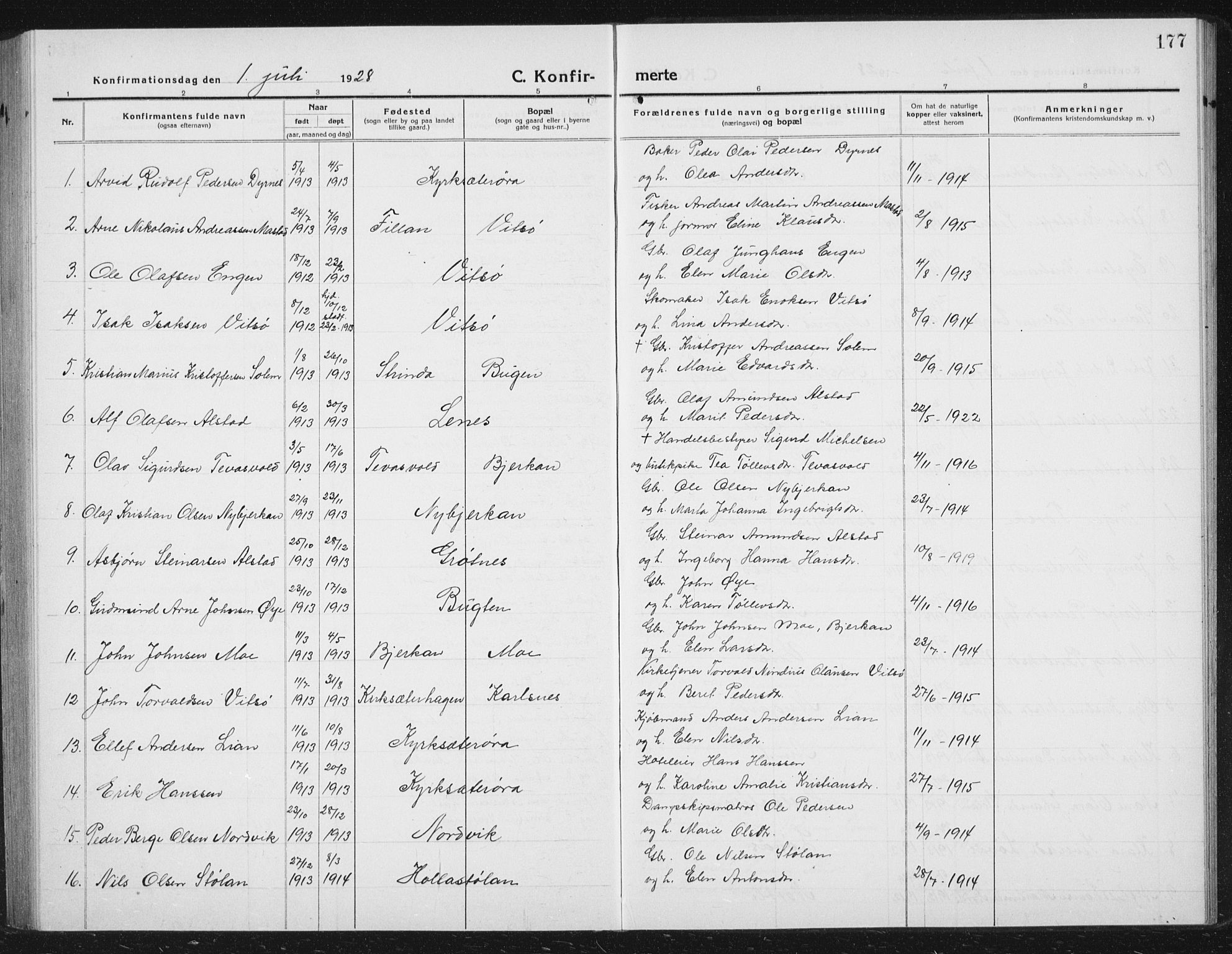 Ministerialprotokoller, klokkerbøker og fødselsregistre - Sør-Trøndelag, SAT/A-1456/630/L0506: Parish register (copy) no. 630C04, 1914-1933, p. 177