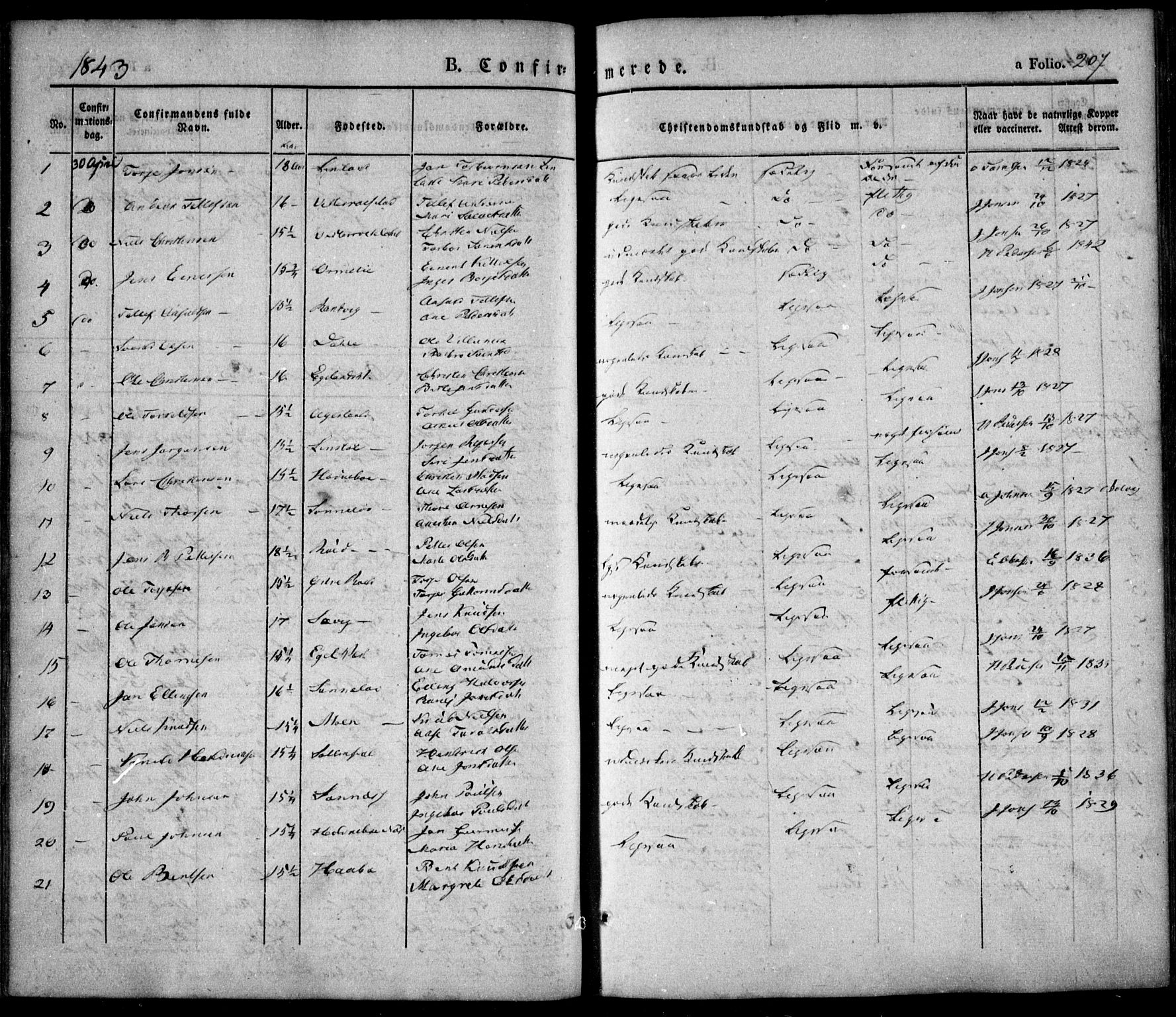 Søndeled sokneprestkontor, SAK/1111-0038/F/Fa/L0002: Parish register (official) no. A 2, 1839-1860, p. 207
